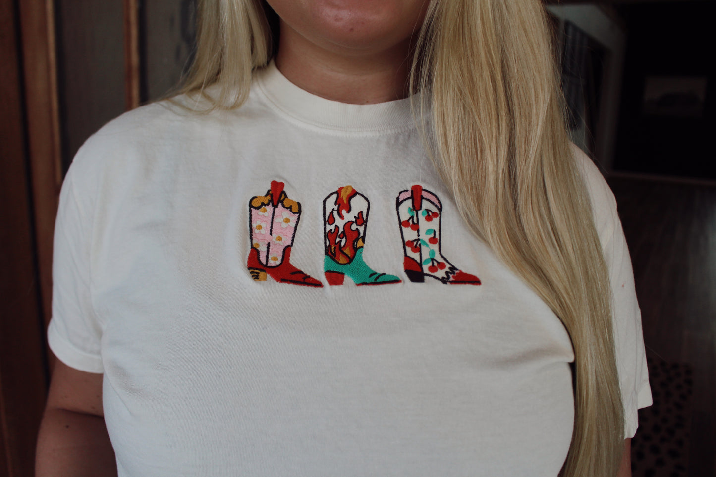 Embroidered Western Boots Cropped Tee