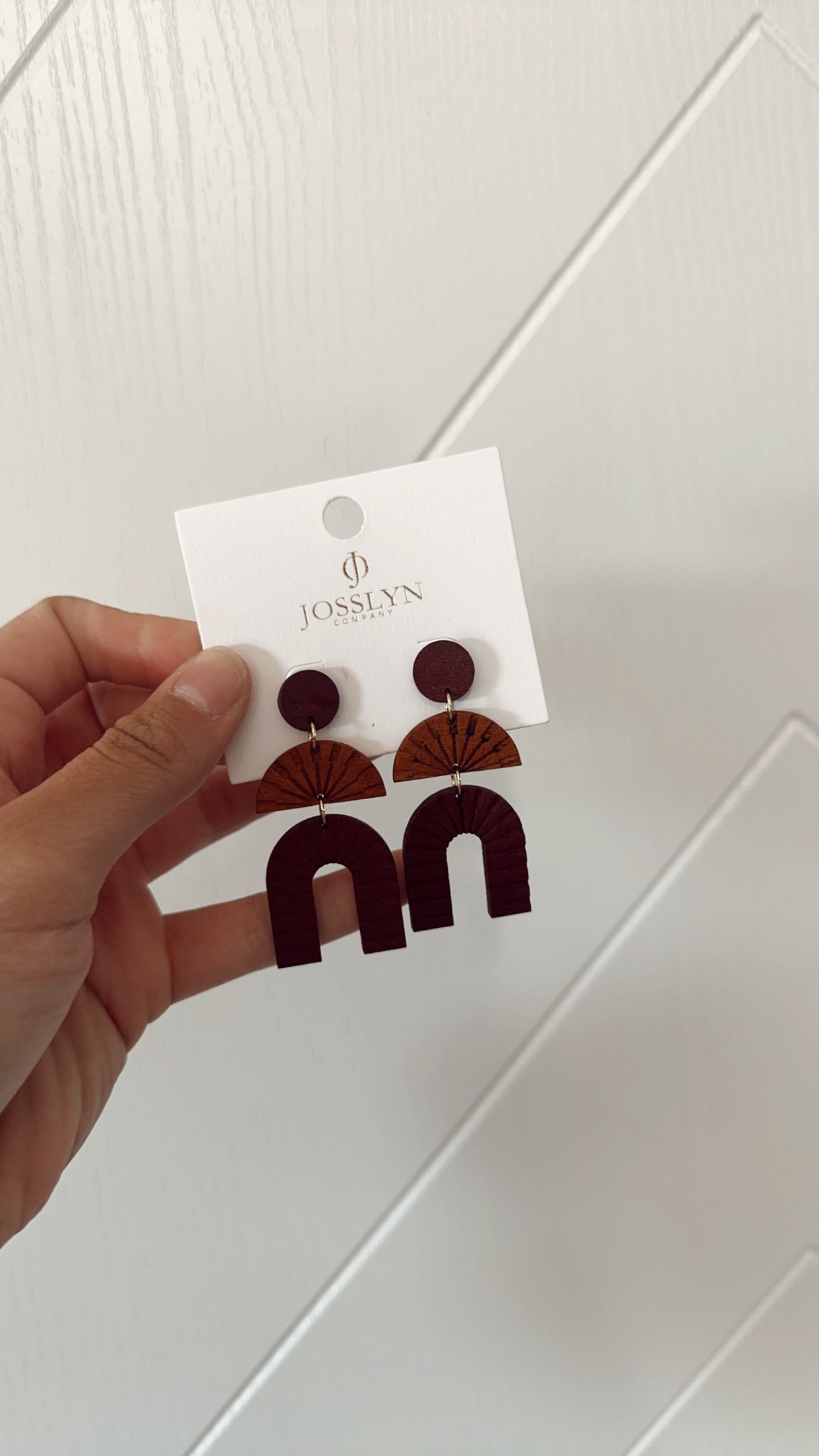 Carved Wood Geo U Shape Earrings