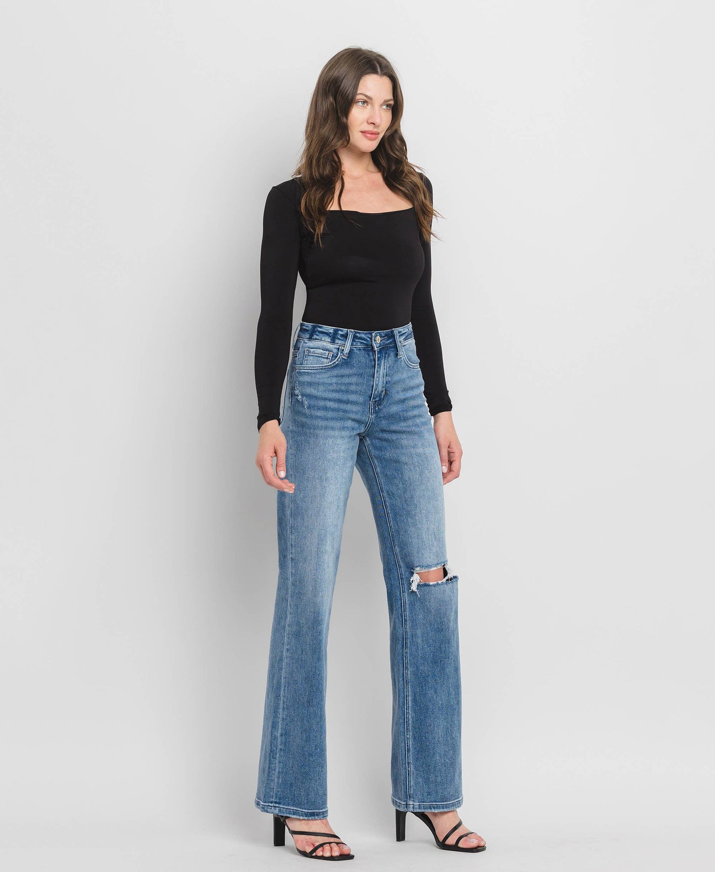 90'S Vintage Super High Rise Flare Jeans- Vervet by Flying Monkey
