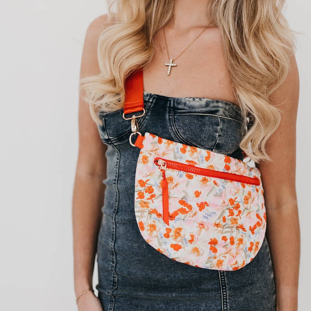 Jolie Puffer Belt Bag : Mango Floral Watercolor
