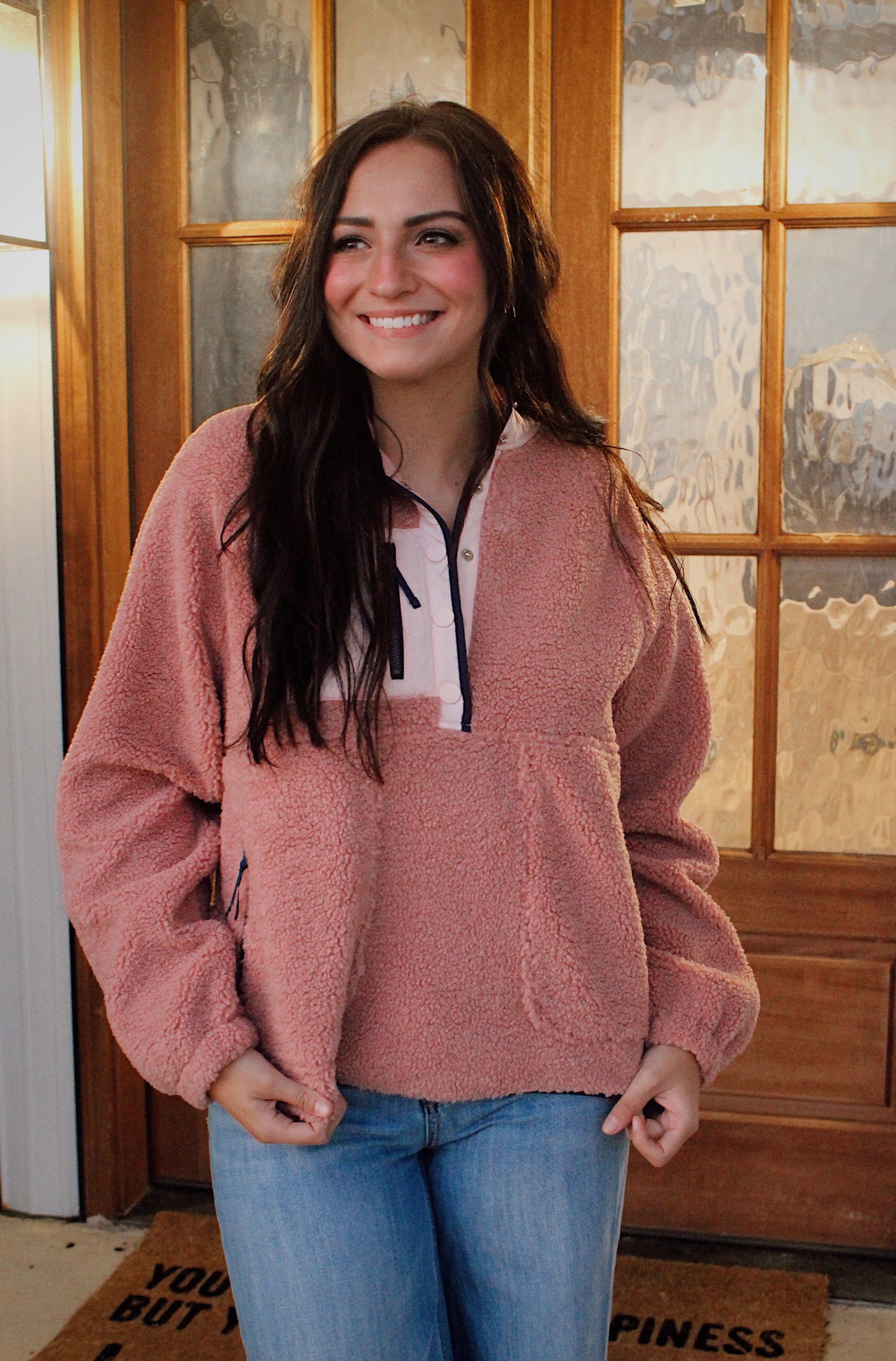 Mauve- Fleece Daily Colorblock Button Pullover