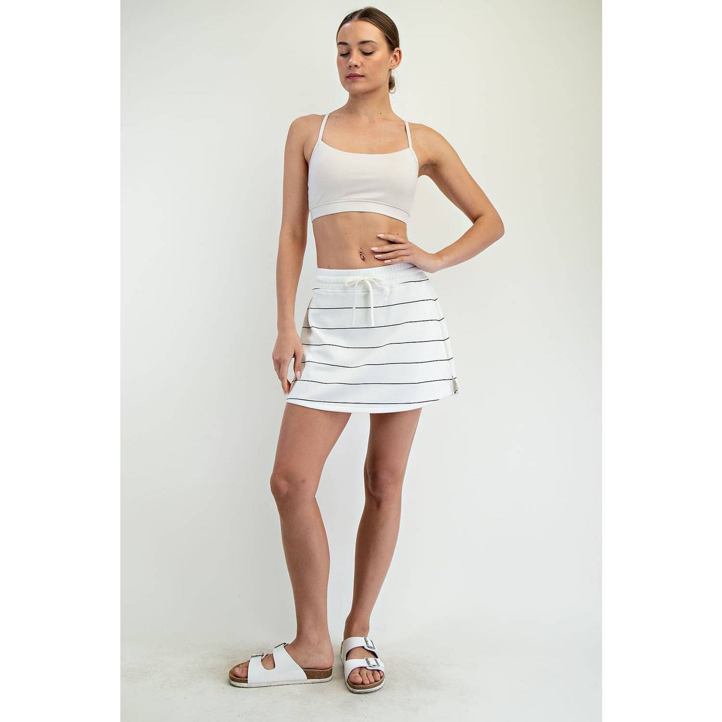 Modal Scuba Stripe Skort : Cream/Black