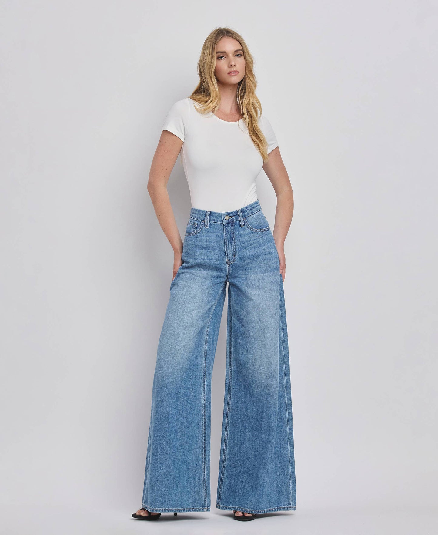 Super High Rise Wide Leg Jeans- Vervet by Flying Monkey