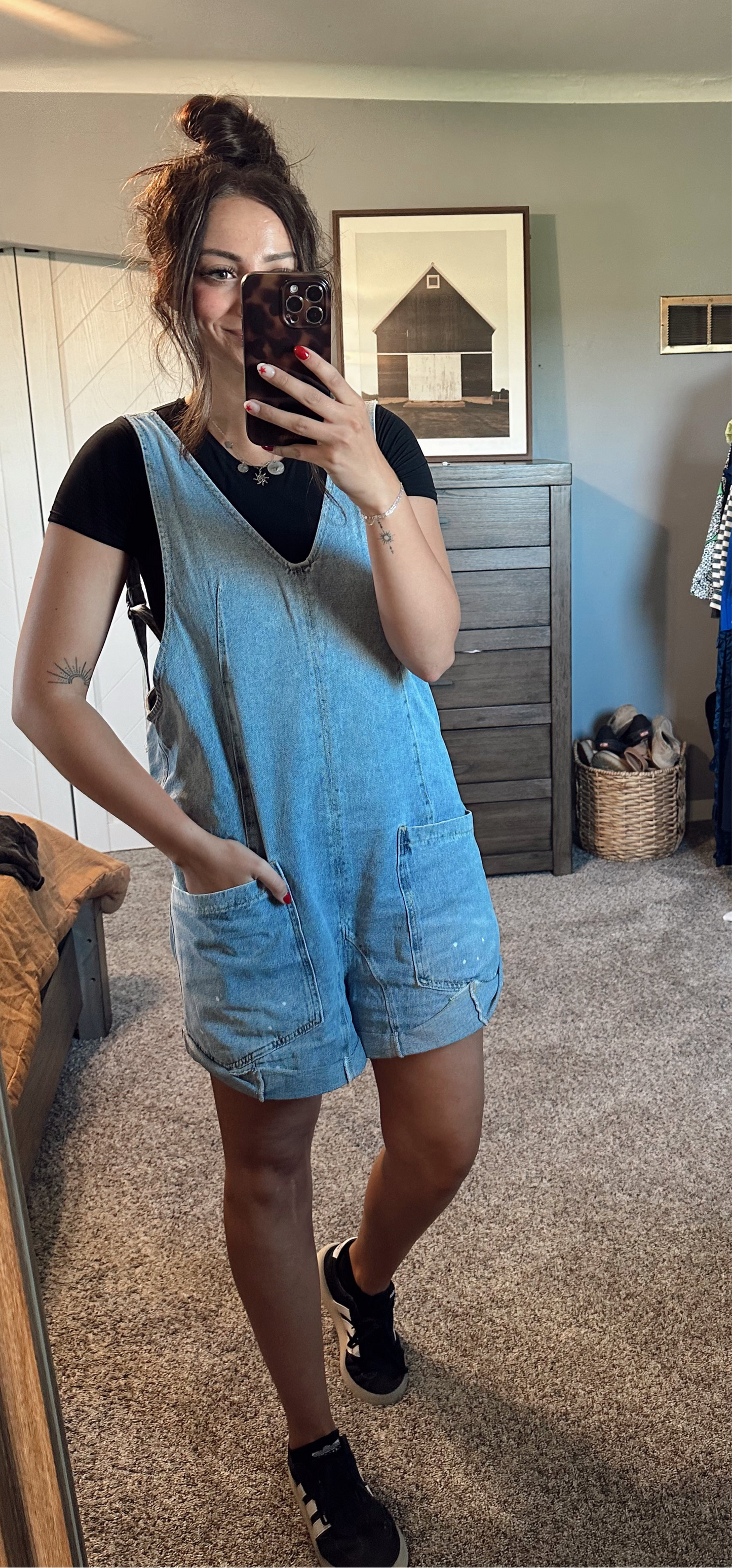 Washed Denim Roll Up Romper
