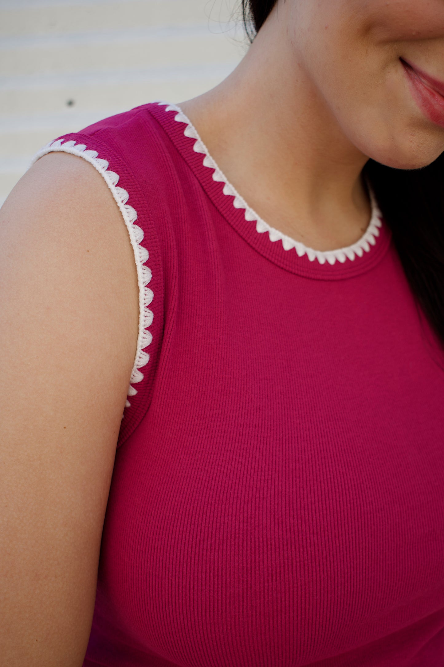 Embroidered Magenta Tank