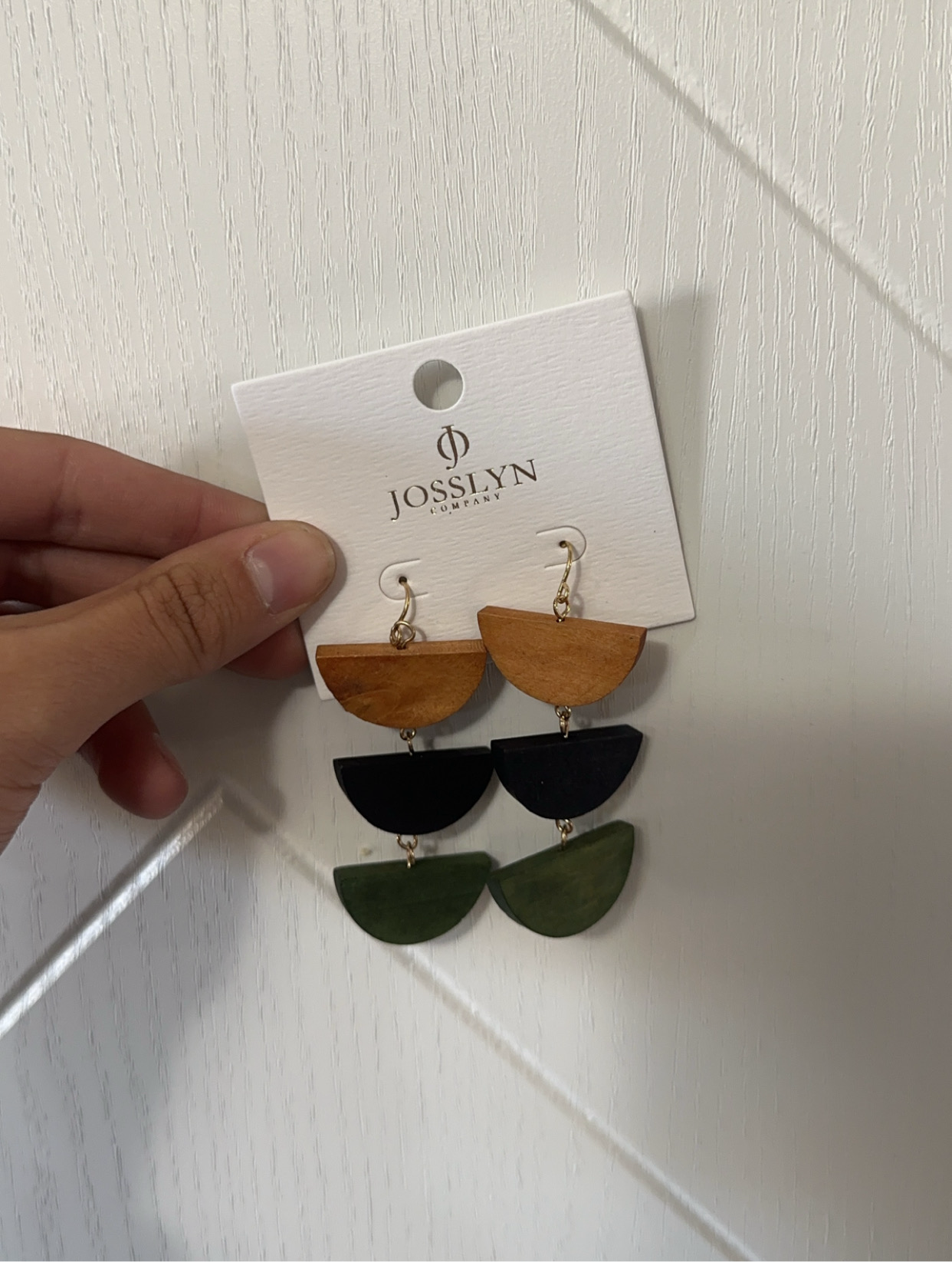 3 Half Moon Wood Drop Earrings