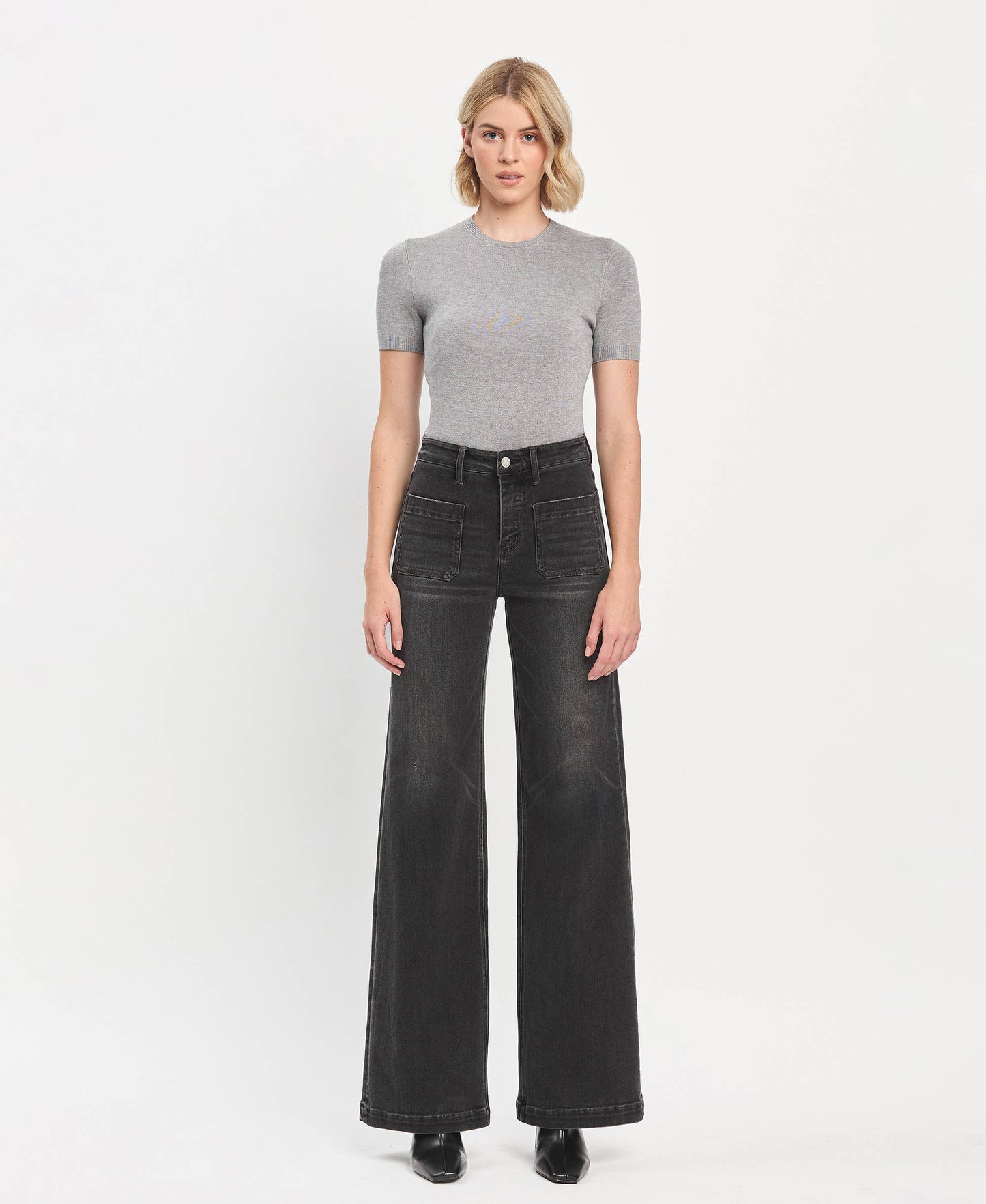 High Rise Wide Trouser Jeans- Vervet by Flying Monkey