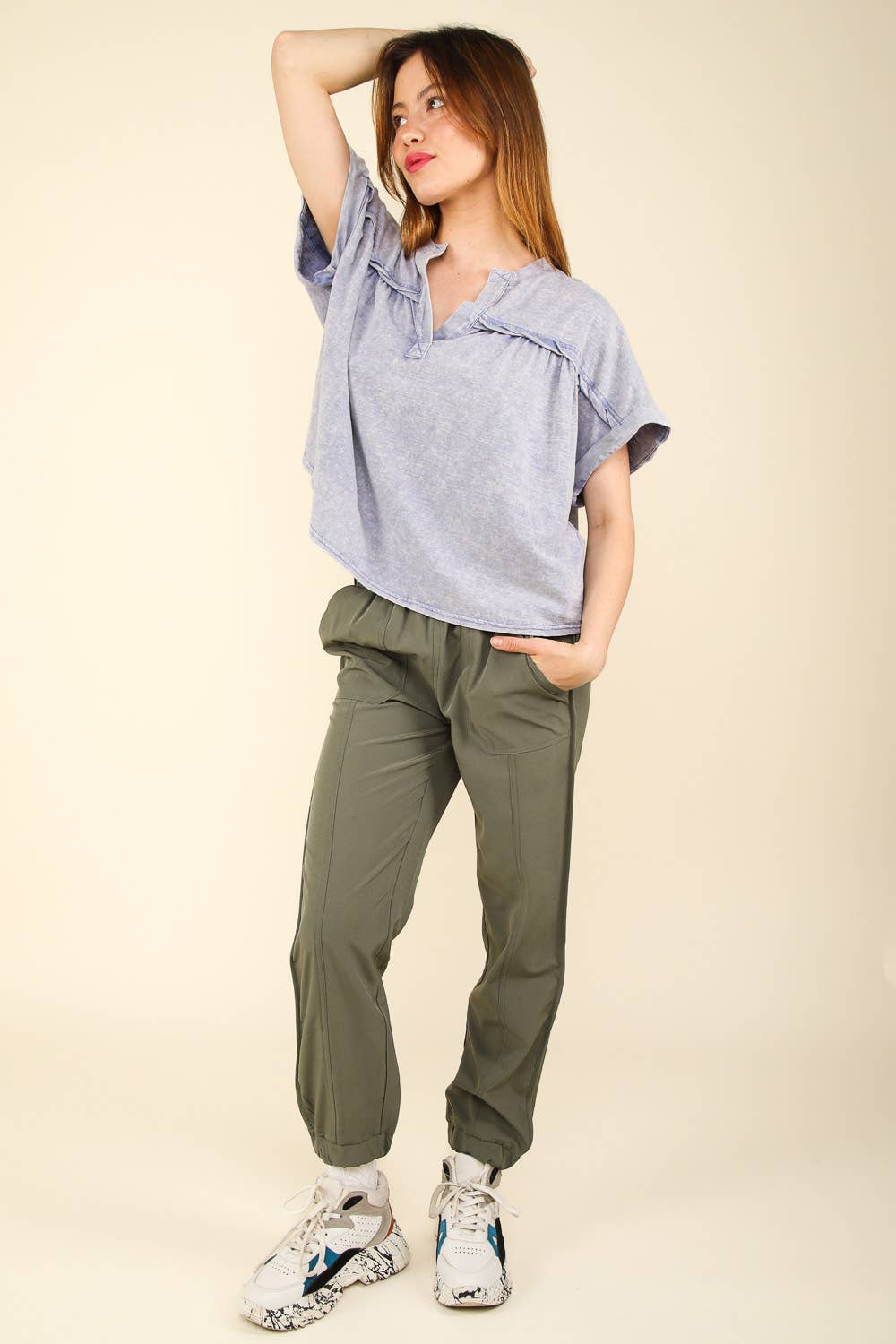 High Waisted Cargo Active Joggers w/ Pockets: Army Green