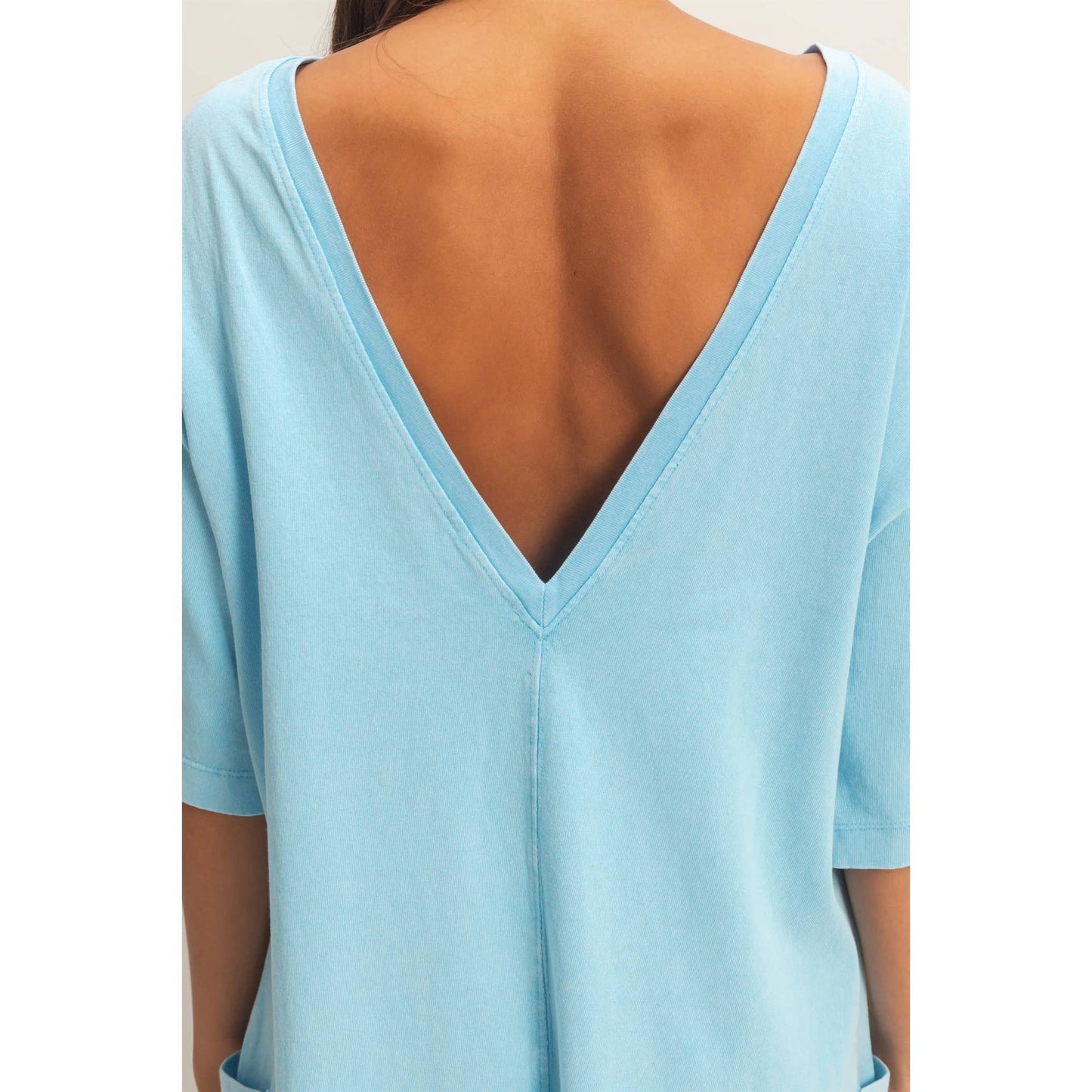 Mineral Washed V-Back Romper: Blue