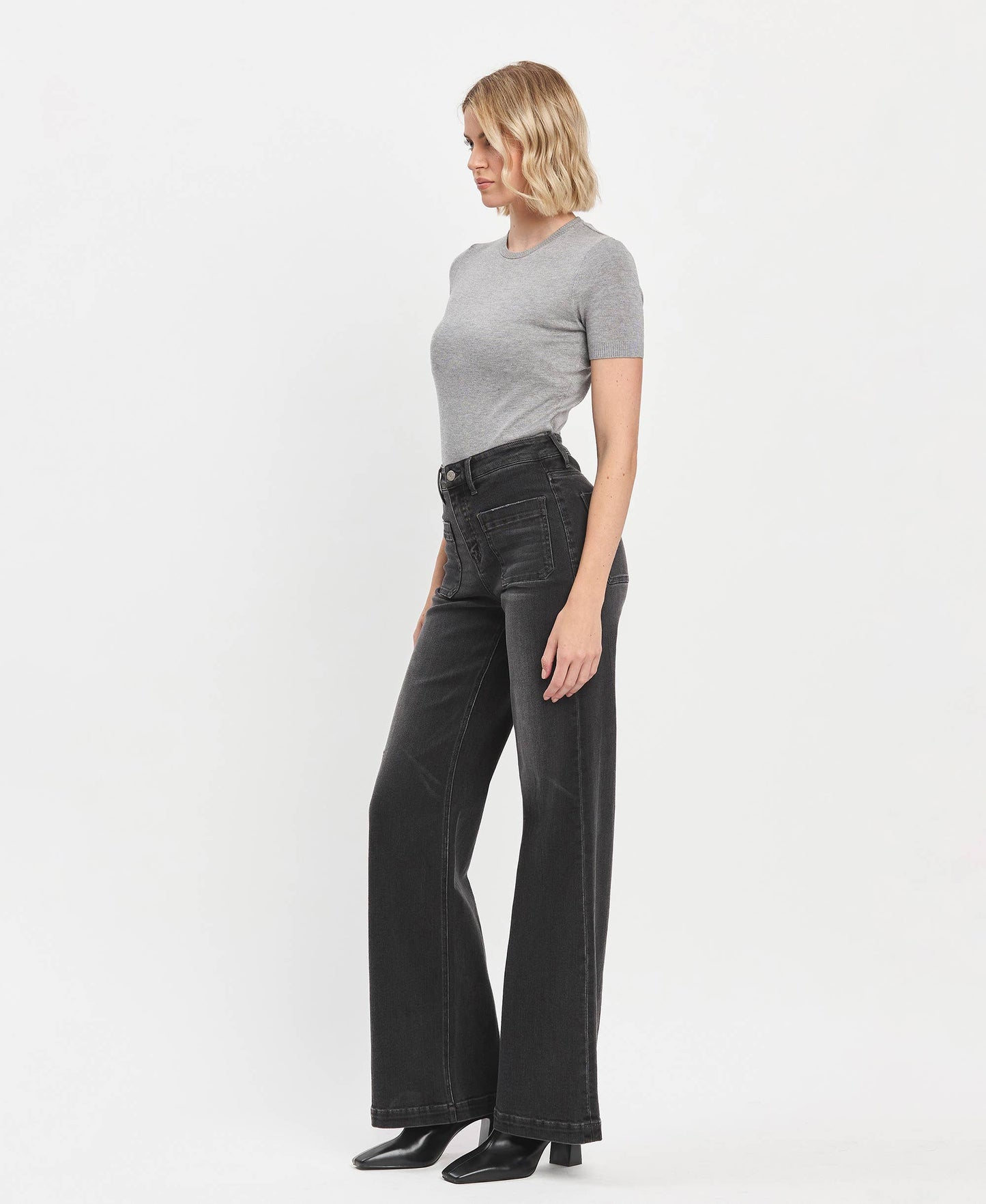 High Rise Wide Trouser Jeans- Vervet by Flying Monkey