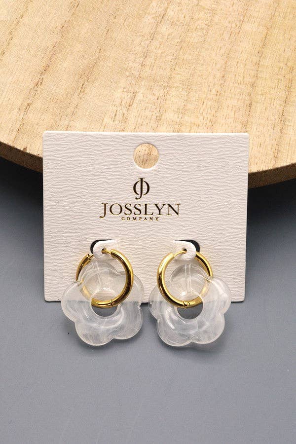 Flower Charm Hoop Earrings : Teal