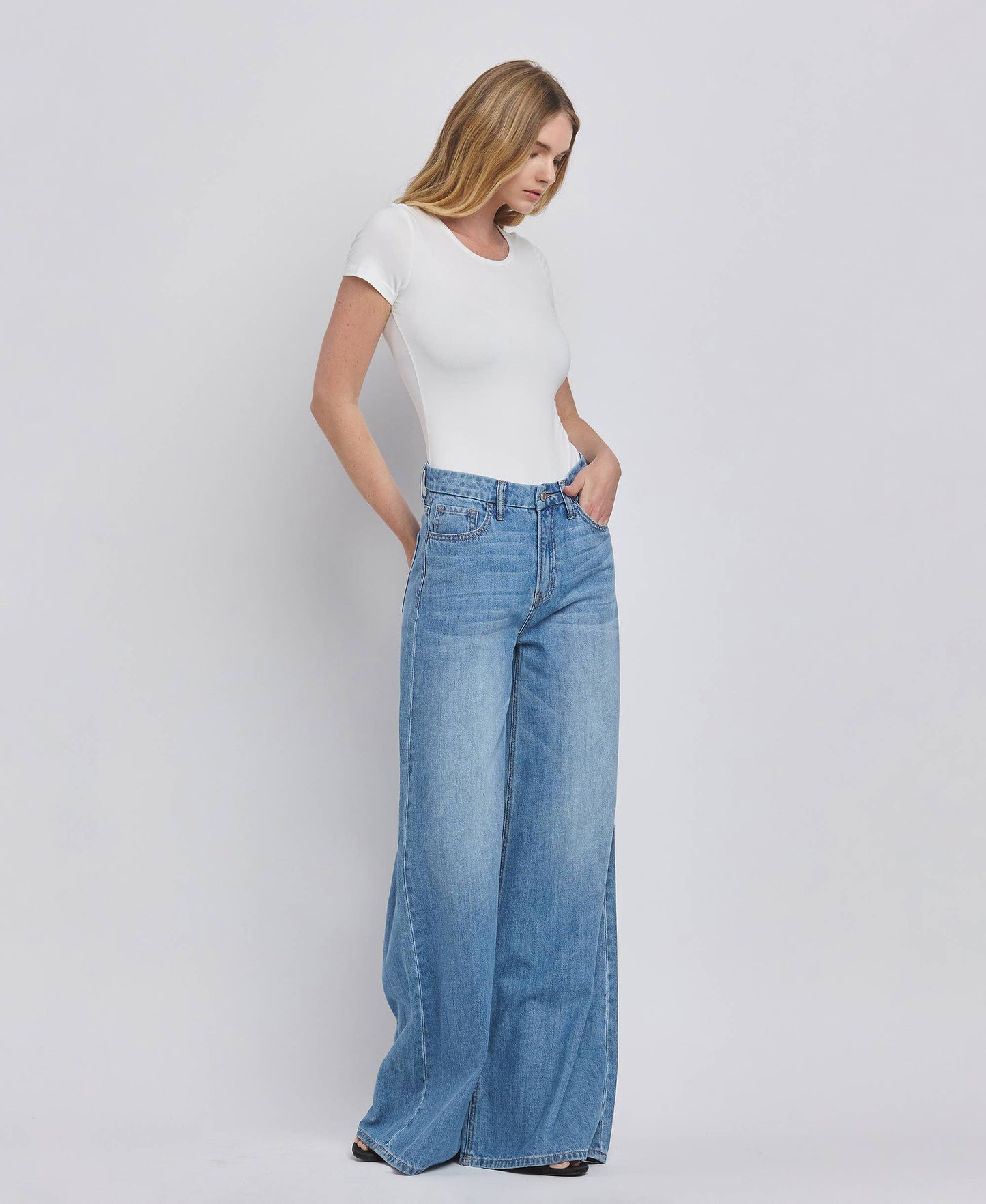 Super High Rise Wide Leg Jeans- Vervet by Flying Monkey