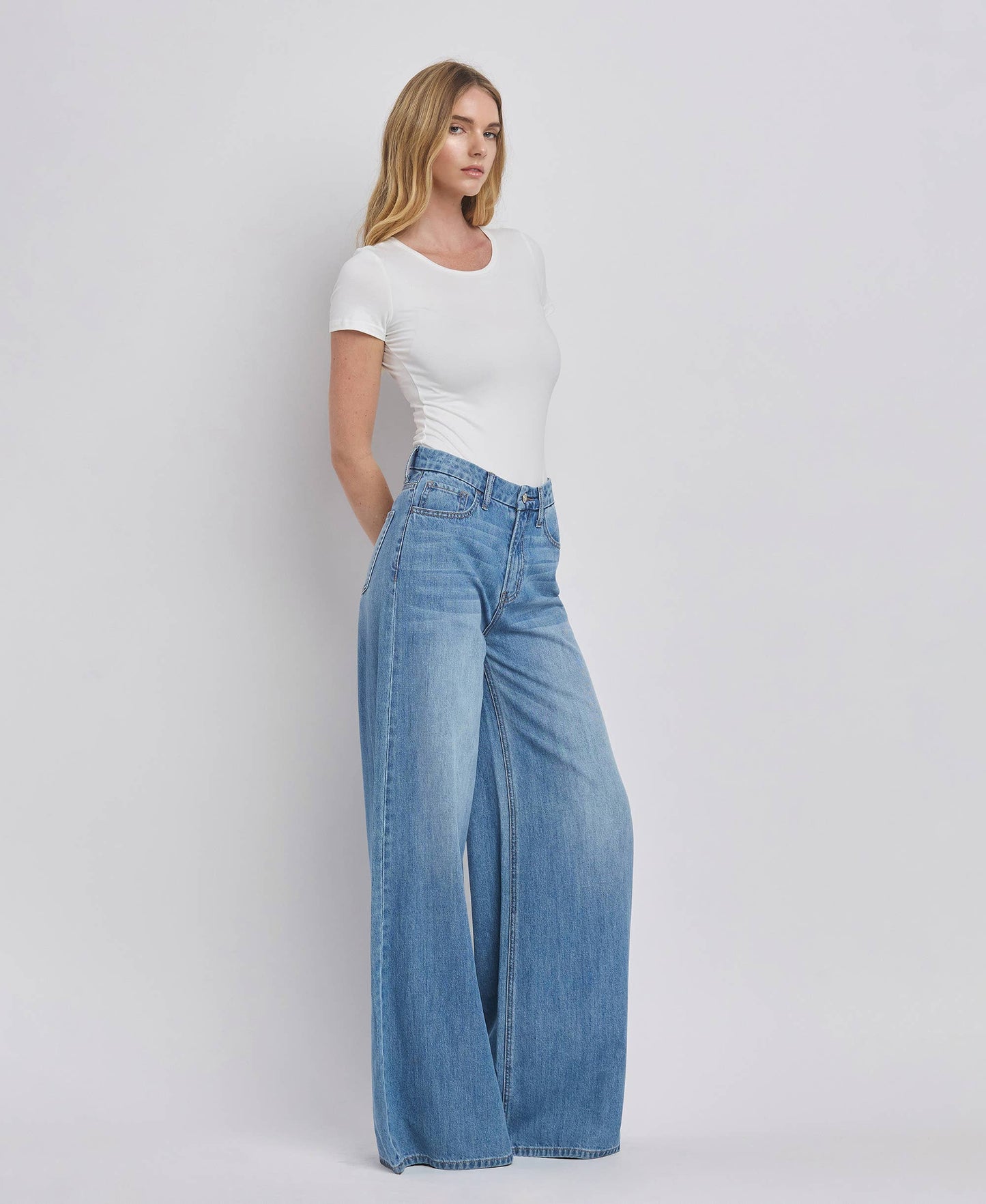 Super High Rise Wide Leg Jeans- Vervet by Flying Monkey