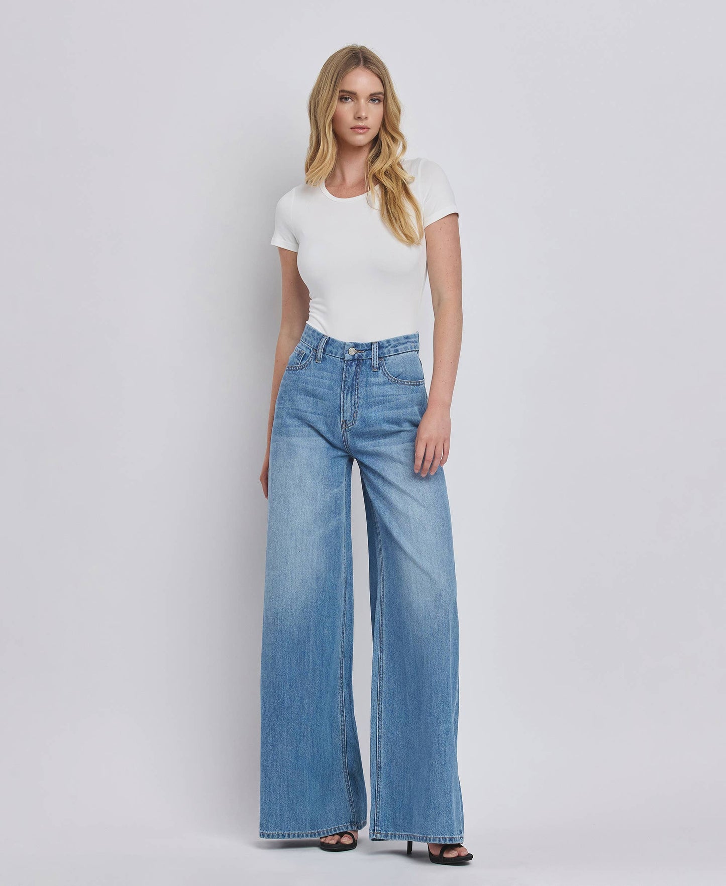 Super High Rise Wide Leg Jeans- Vervet by Flying Monkey