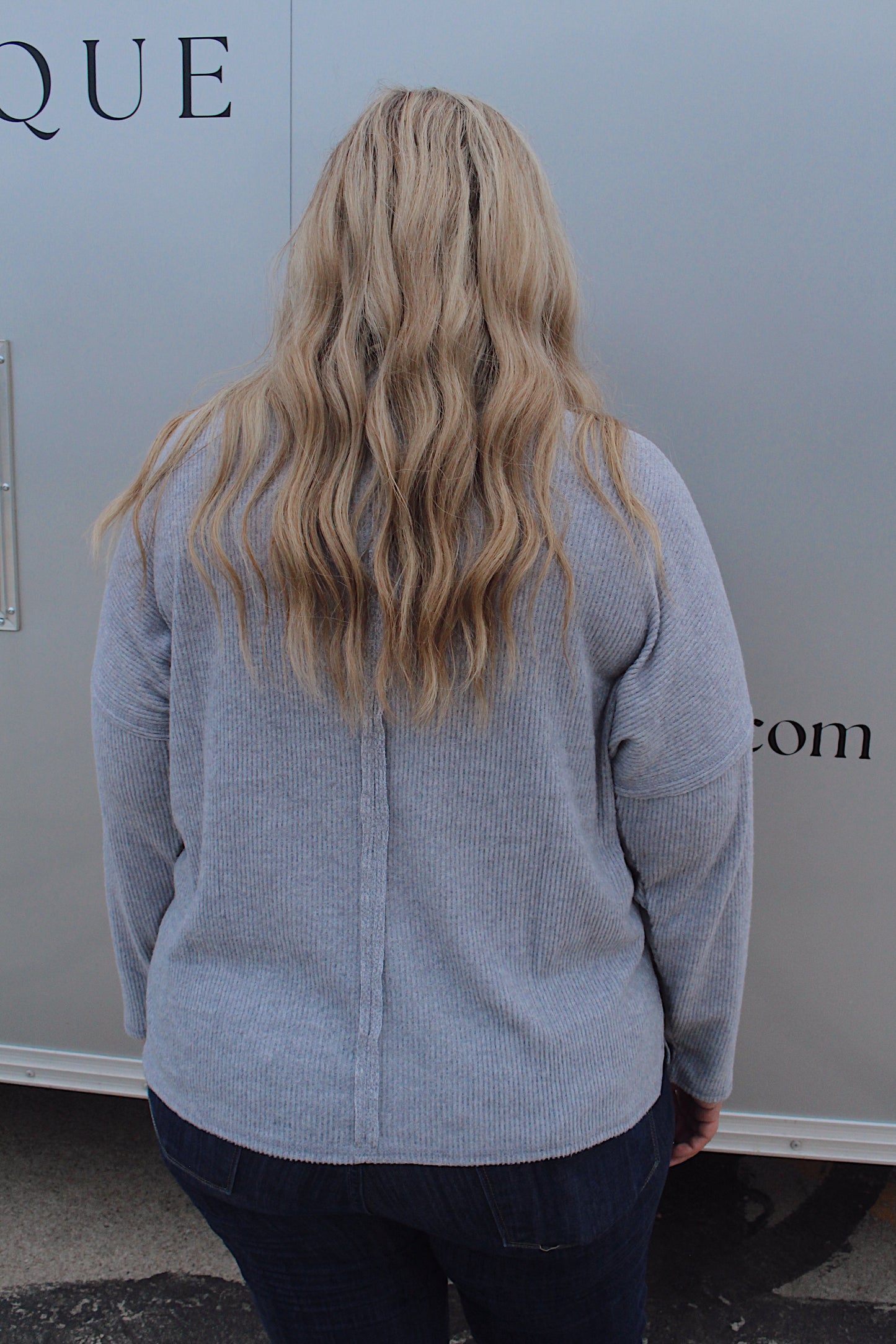 Ribbed Brushed Sweater With Pocket- Heather Grey (PLUS SIZE)