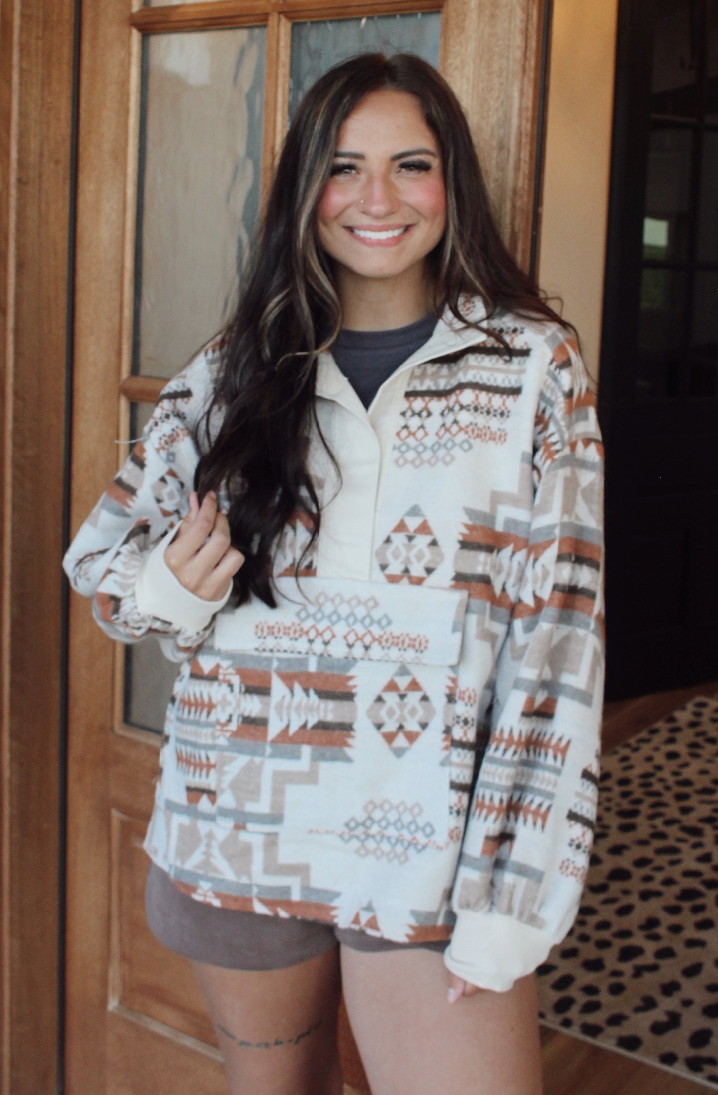 Aztec Jacquard Mock Neck Pullover