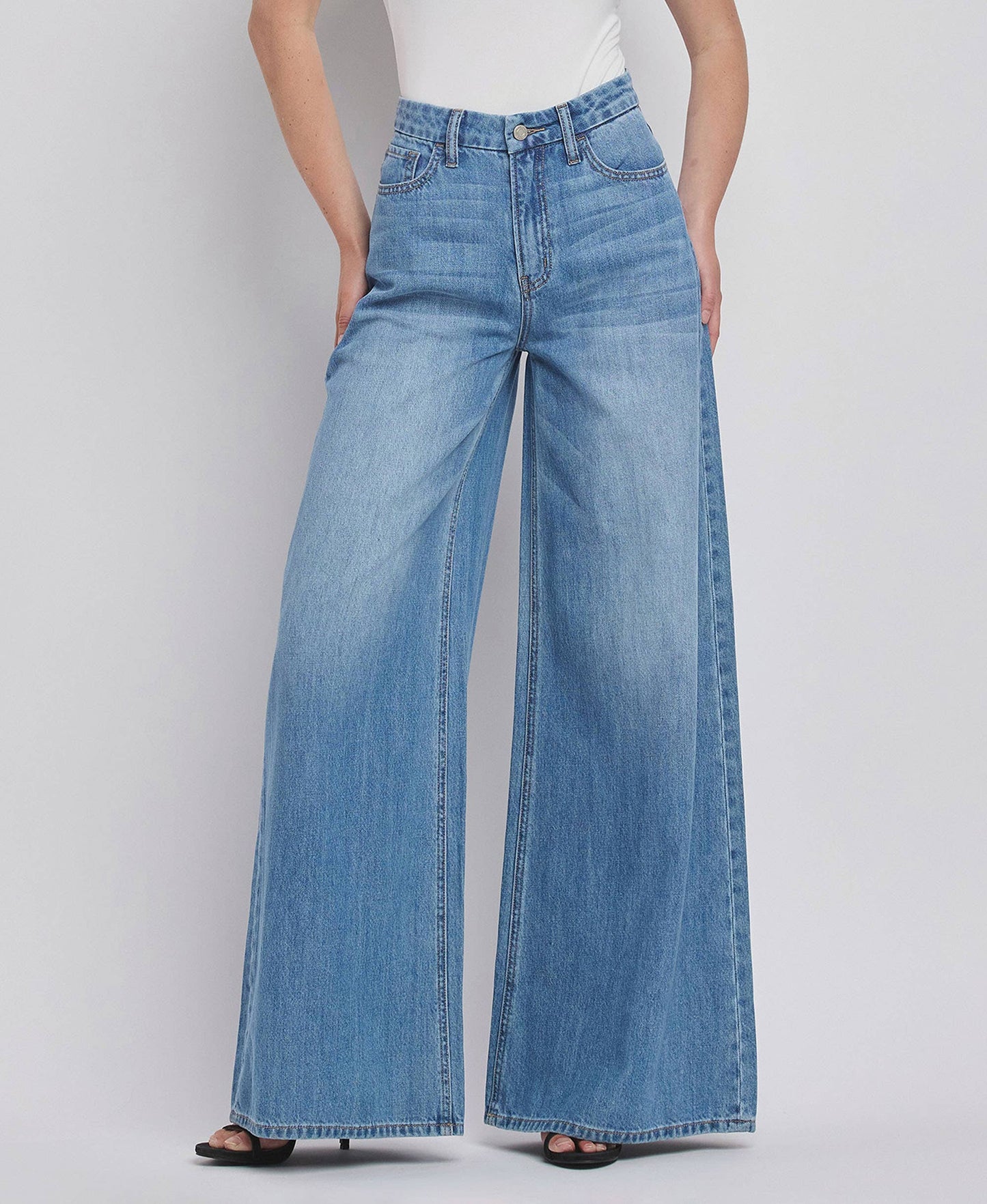 Super High Rise Wide Leg Jeans- Vervet by Flying Monkey