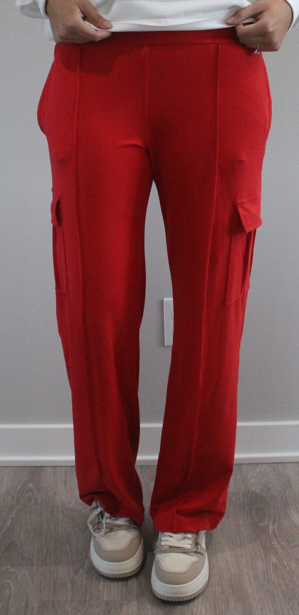Butter Straight Leg Cargo Sweatpants: Red