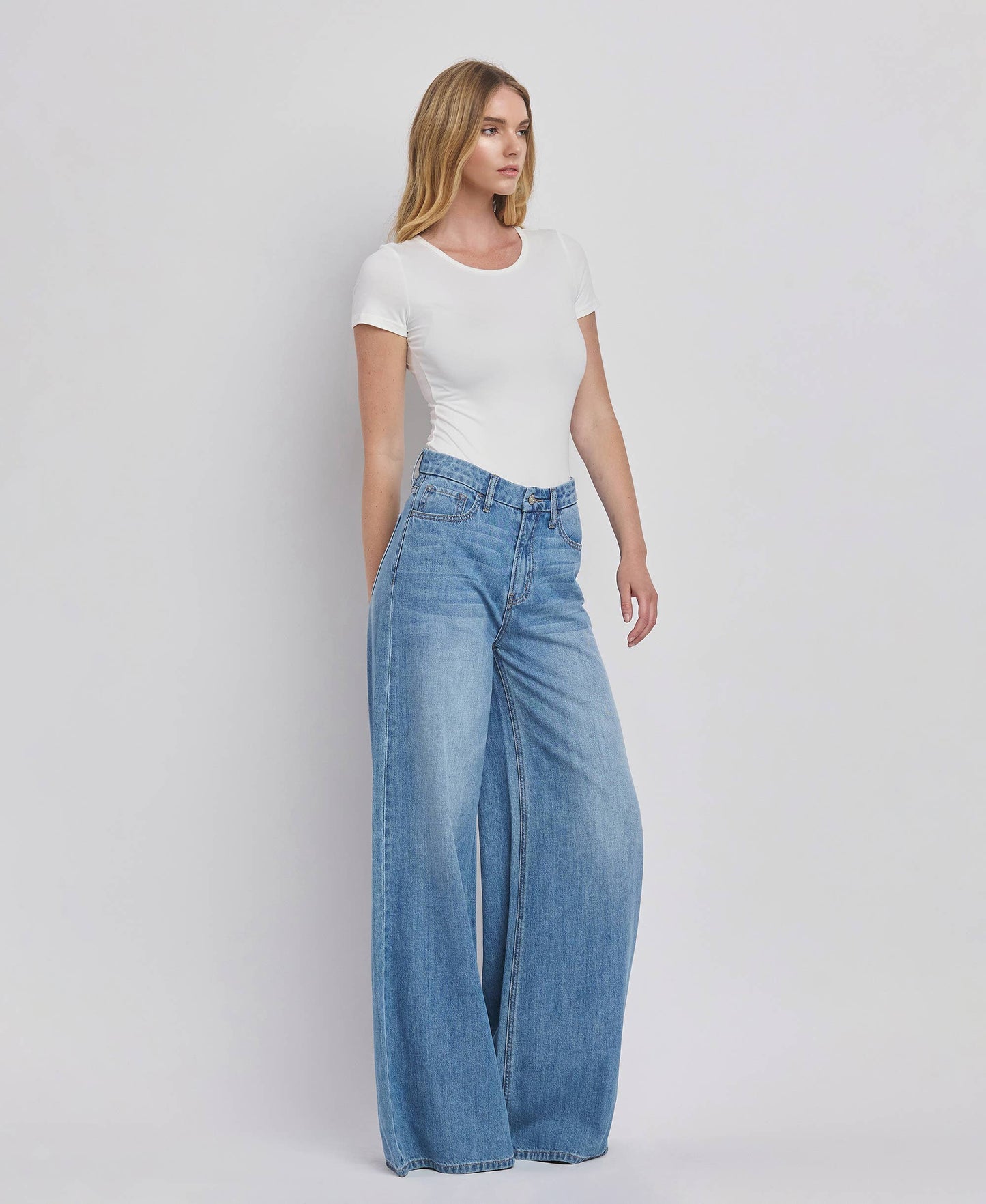 Super High Rise Wide Leg Jeans- Vervet by Flying Monkey