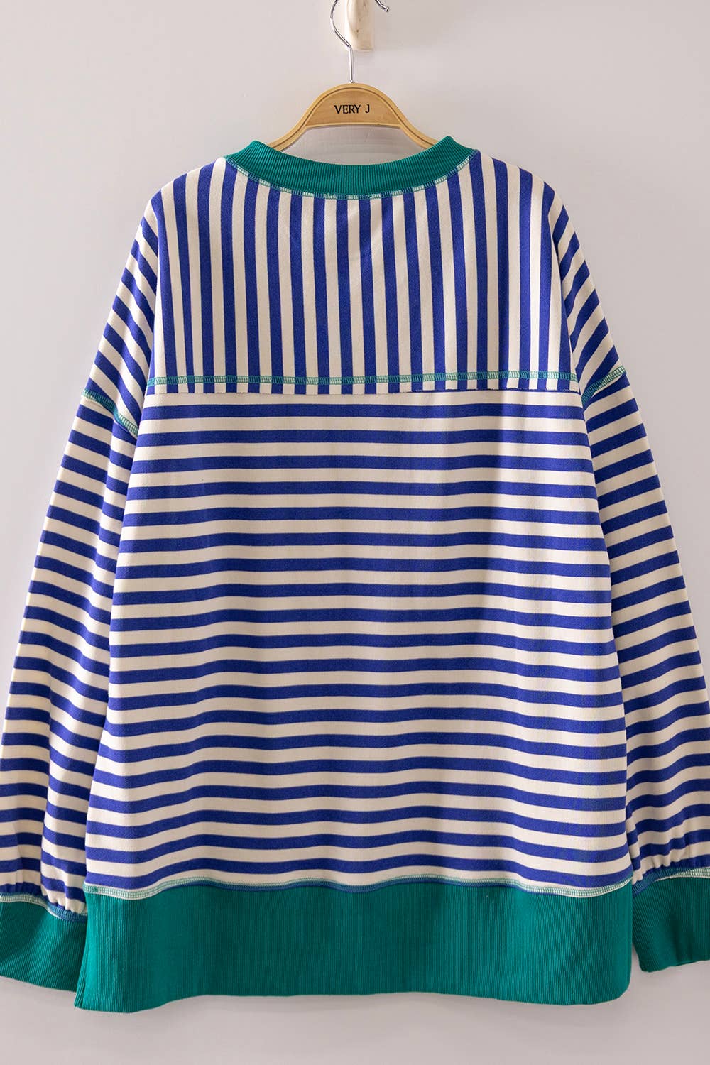 Everyday Stripe Oversized Knit Top – Royal Blue/Green