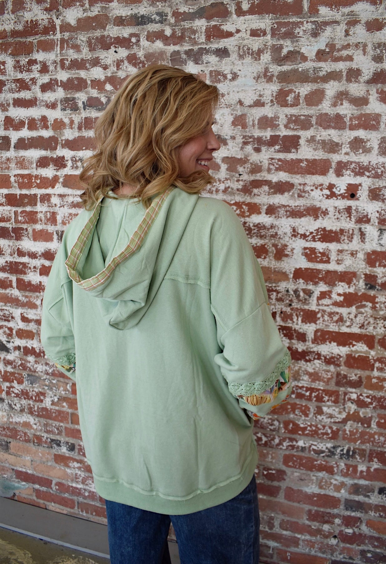 Remi Print Mix Button Hoodie (Plus Size)