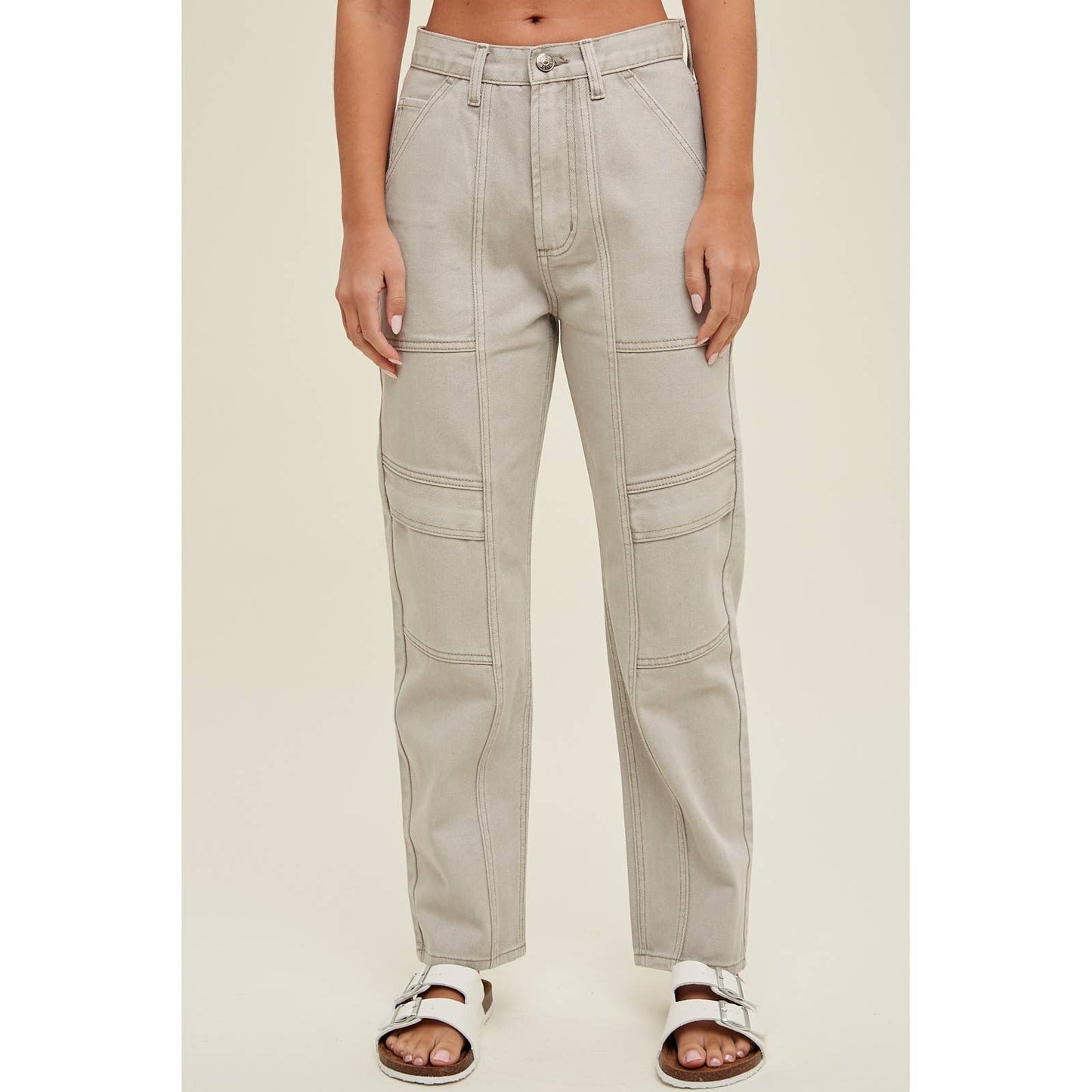Cargo Seam Detail Denim: Stone