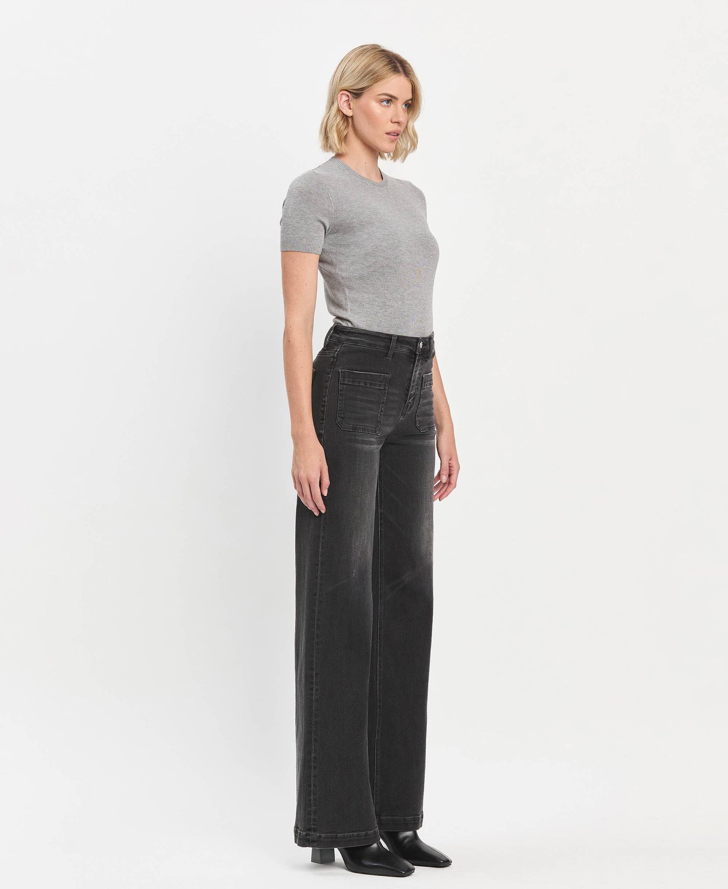 High Rise Wide Trouser Jeans- Vervet by Flying Monkey