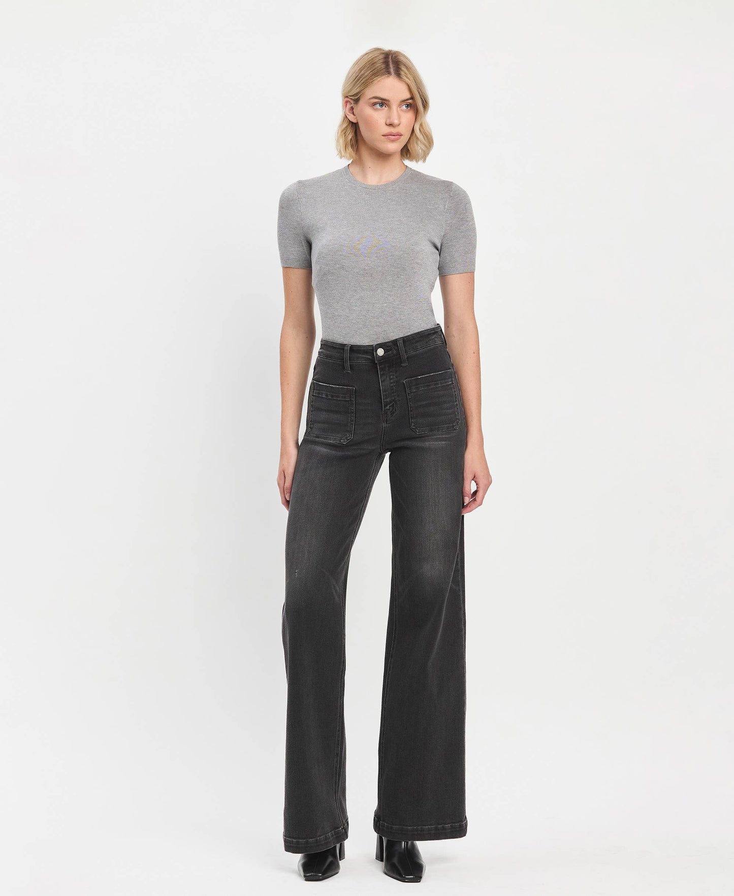High Rise Wide Trouser Jeans- Vervet by Flying Monkey