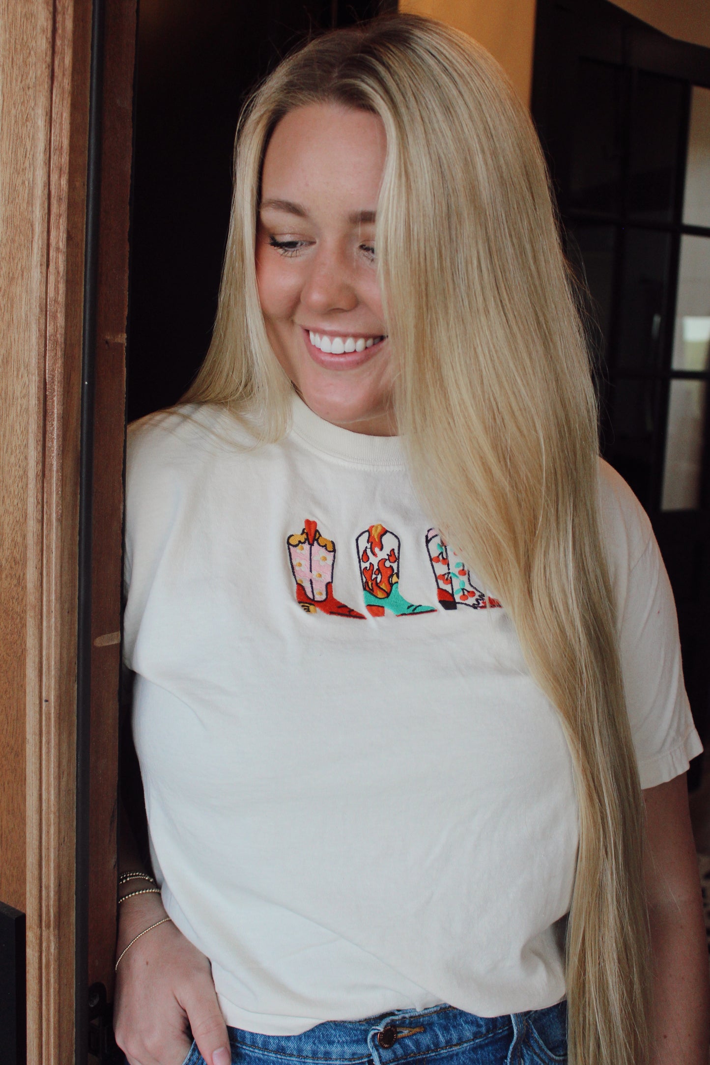 Embroidered Western Boots Cropped Tee