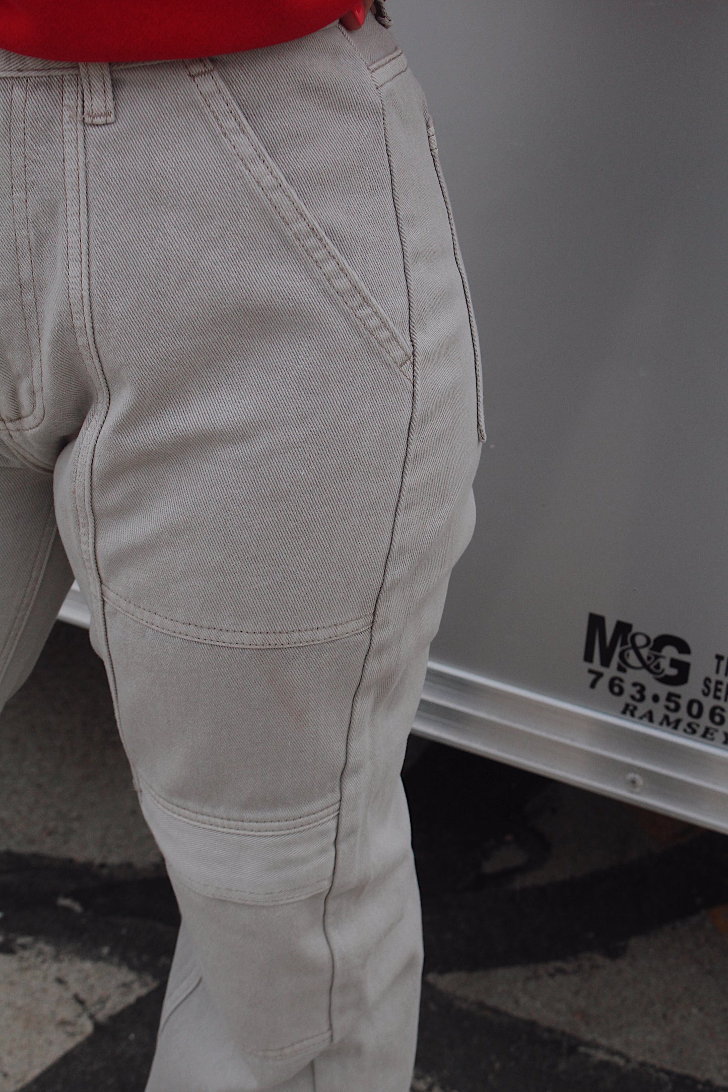 Cargo Seam Detail Denim: Stone