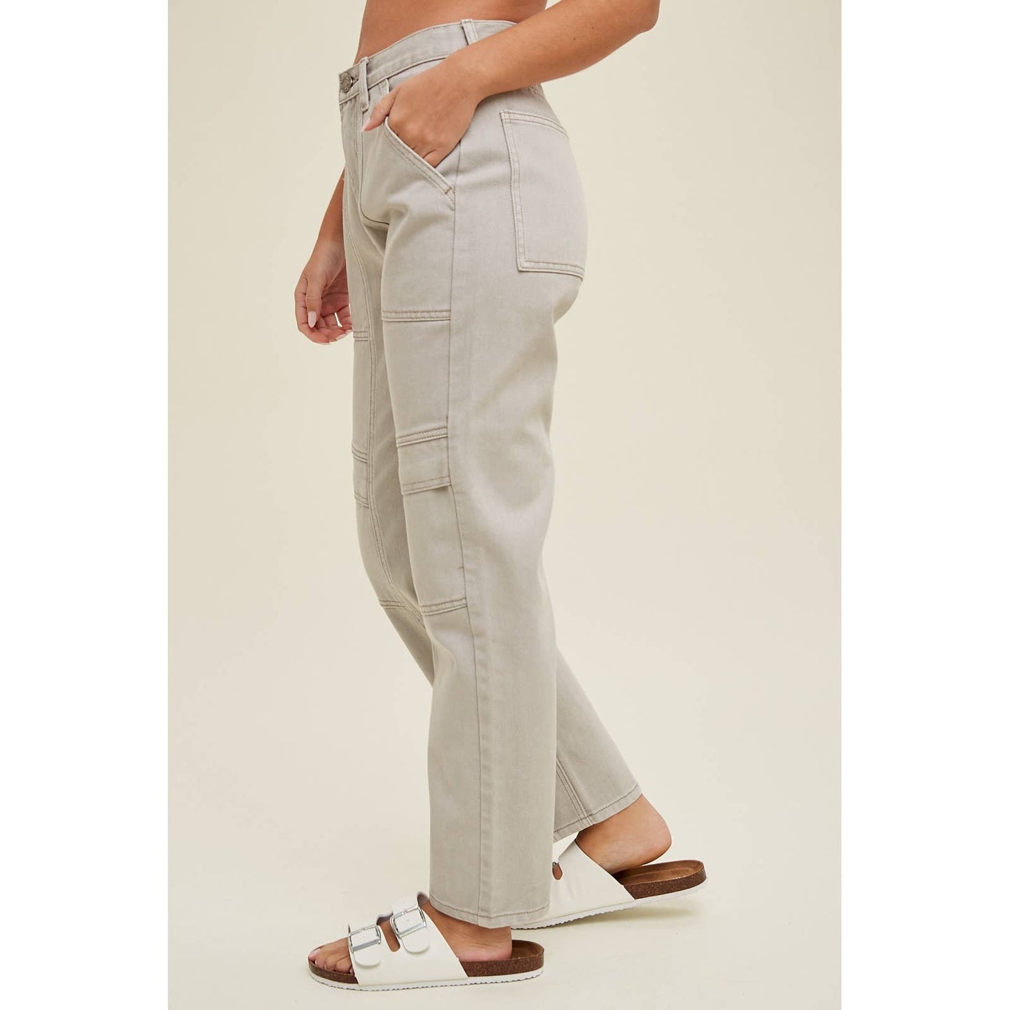 Cargo Seam Detail Denim: Stone