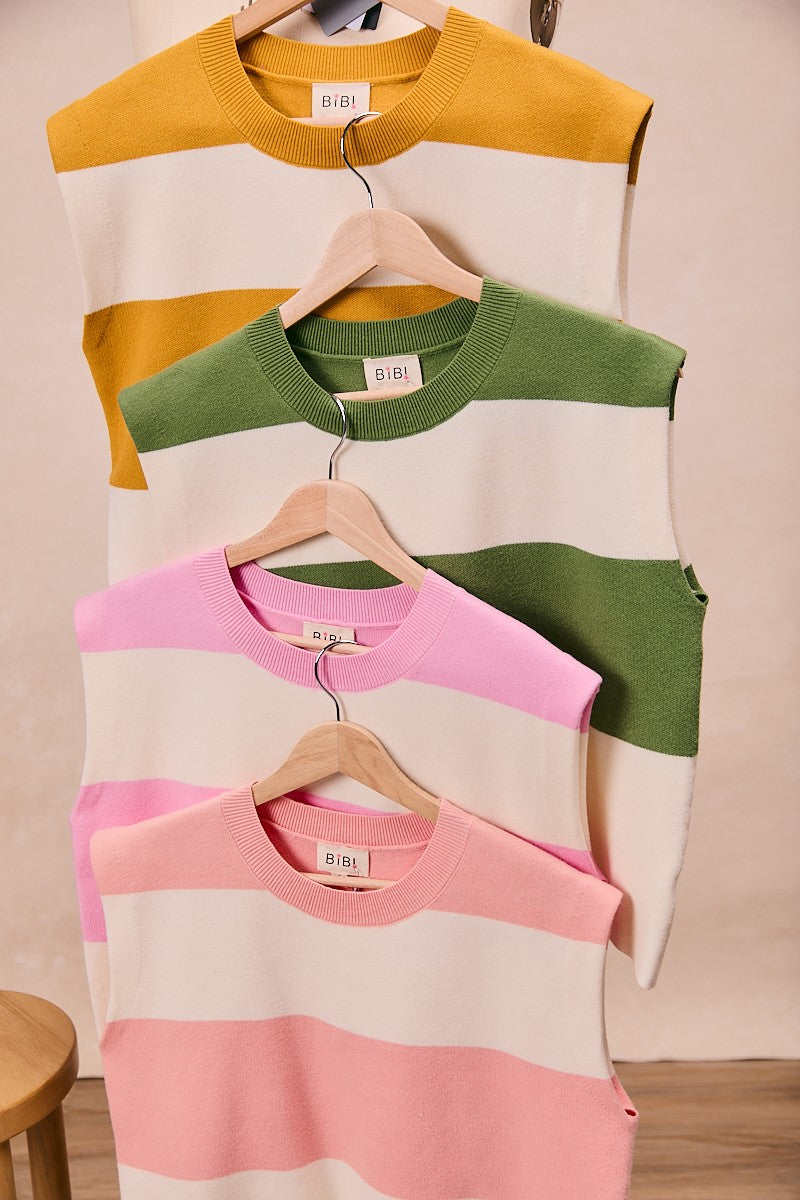 Luna Striped Color Block Top - Blush