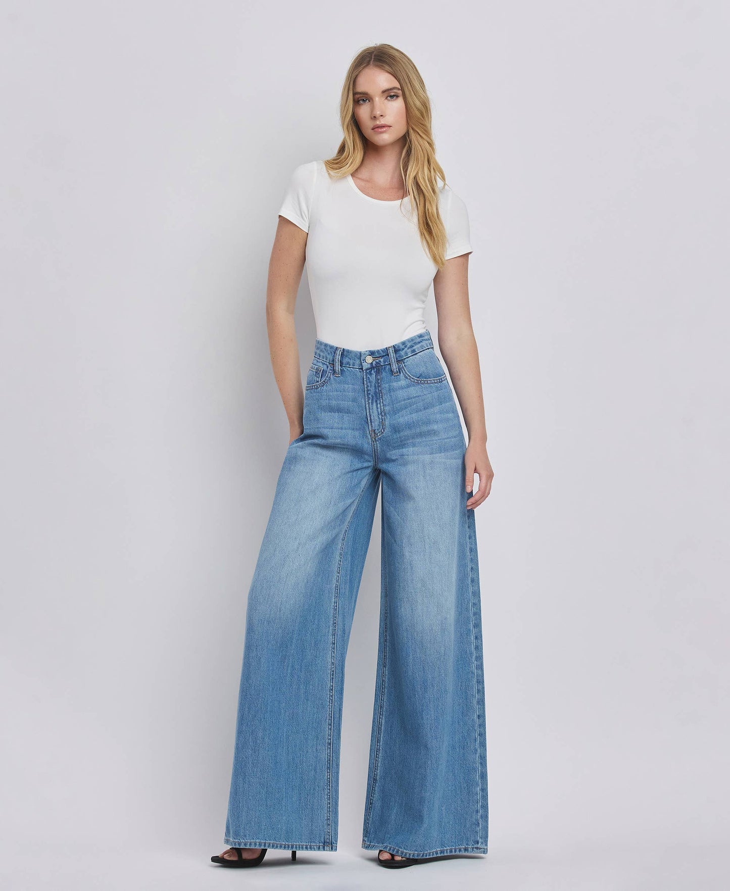 Super High Rise Wide Leg Jeans- Vervet by Flying Monkey