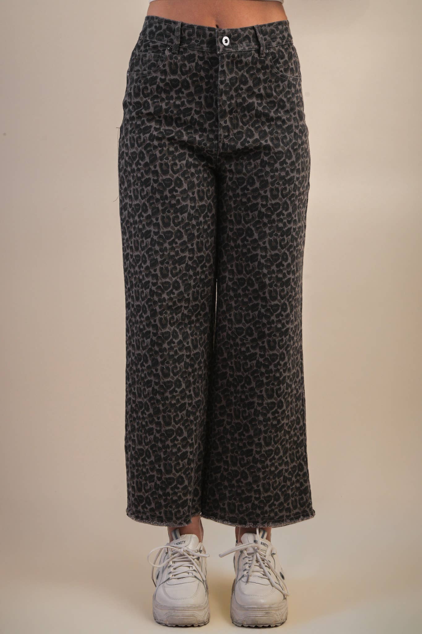 Leopard Printed Marine Straight Pants: Grey