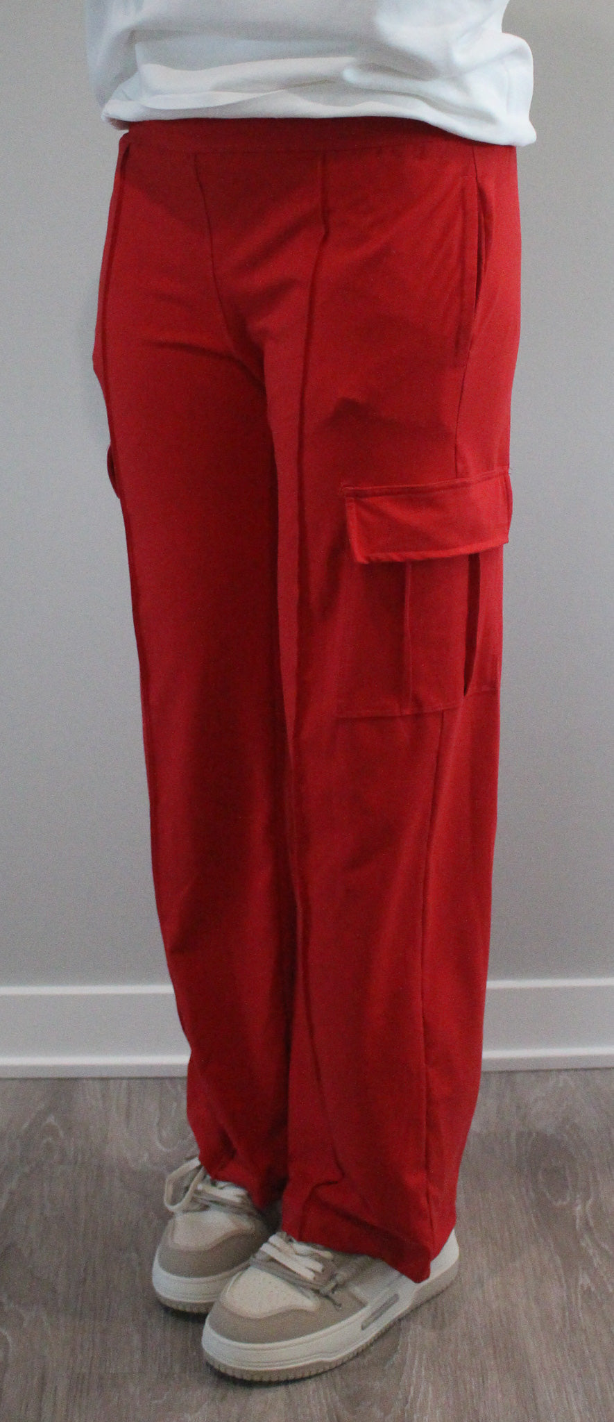 Butter Straight Leg Cargo Sweatpants: Red