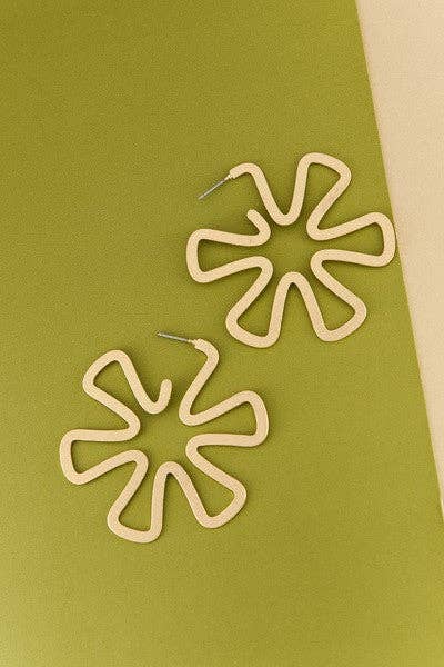 Large Flower Cutout Hoop Earrings : Worn Silver