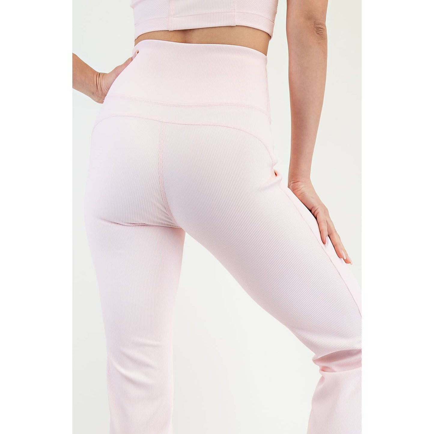 Nylon Rib Flare Leggings : Baby Pink (Rae Mode)