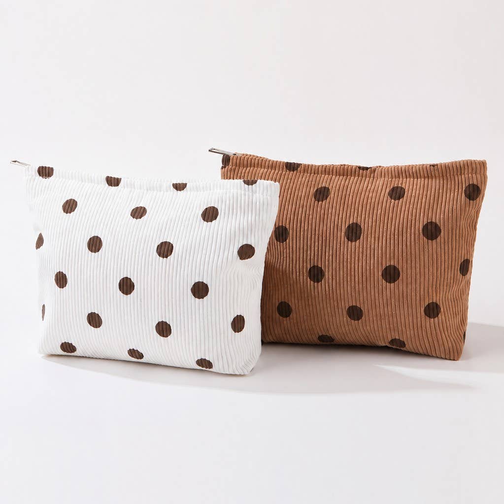 Off White Polka Dot Corduroy Cosmetic Pouch
