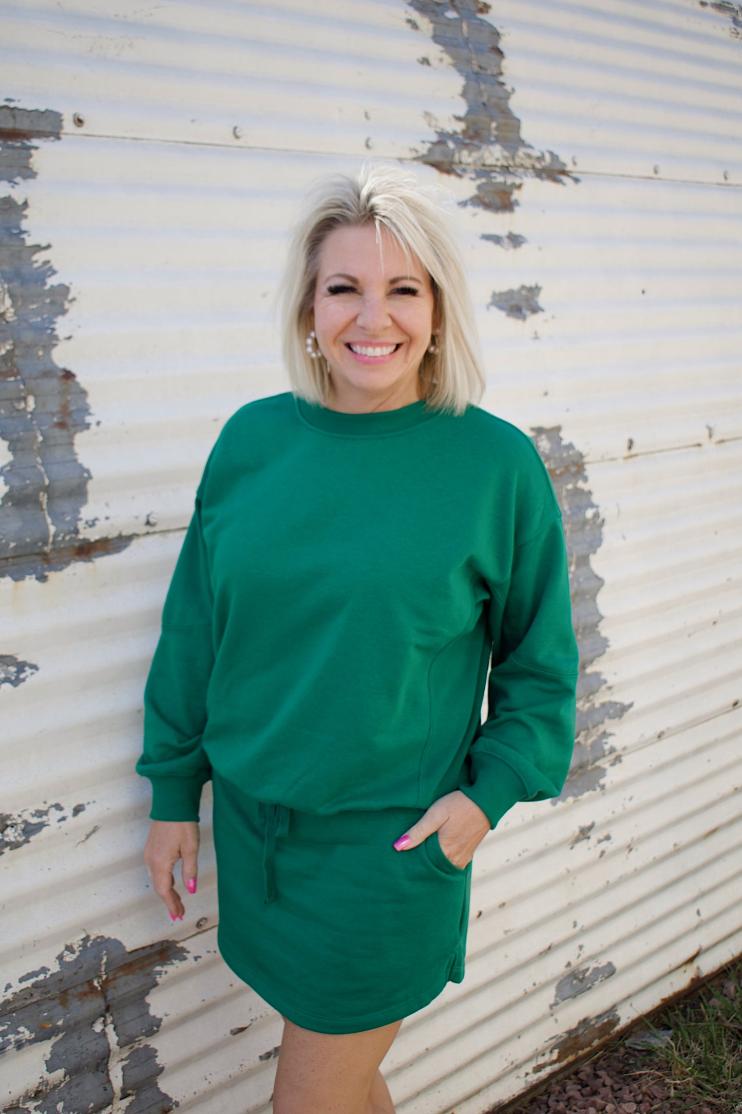 Sami French Terry Long Sleeve Pullover- Dark Kelly Green