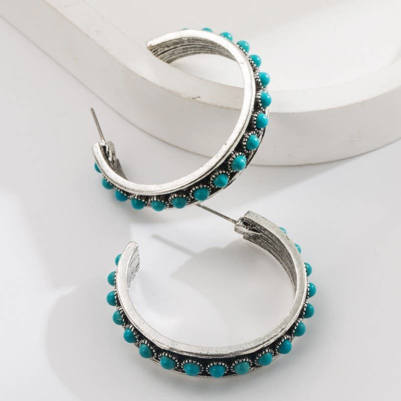 Southwest Stone Hoop Earrings