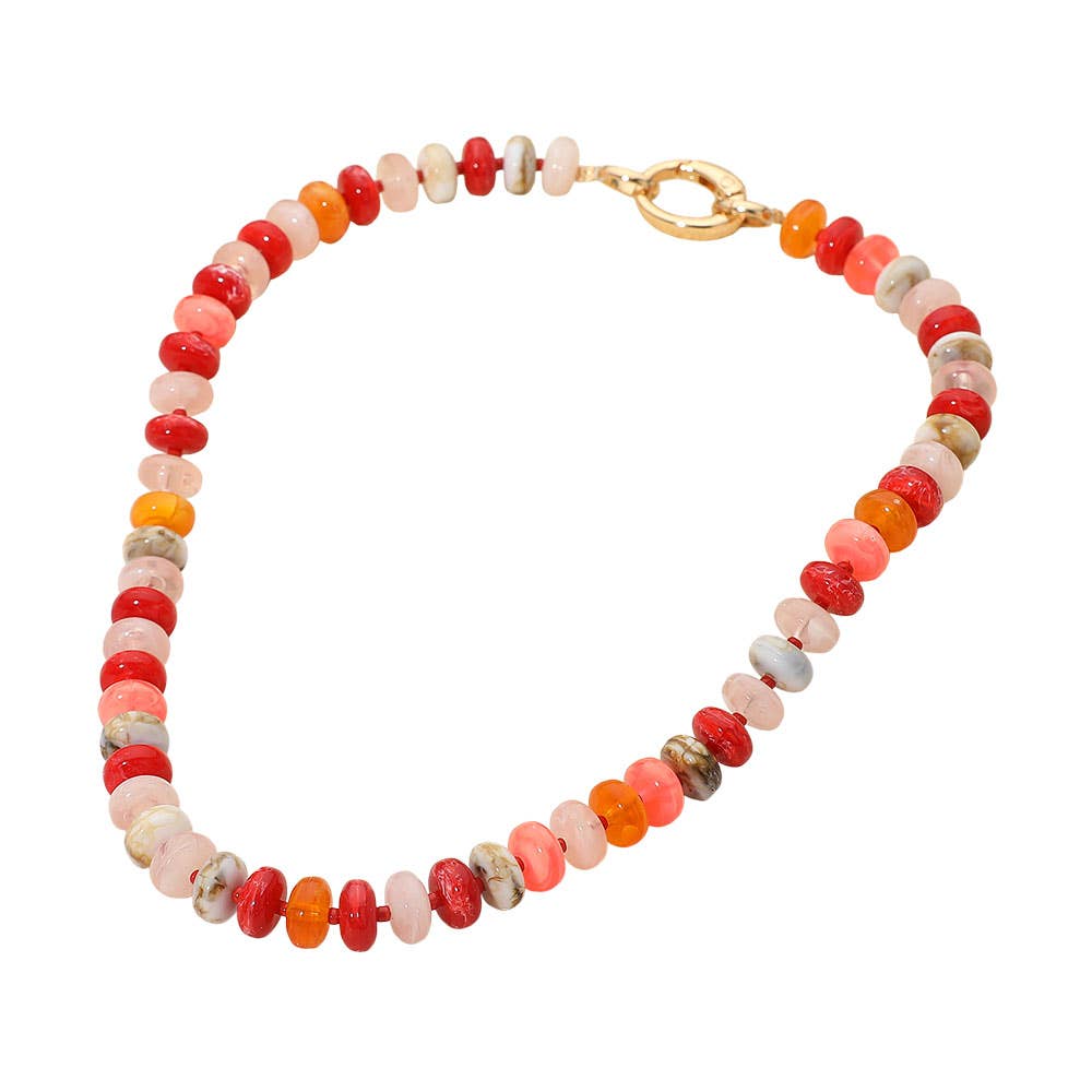Chunky Multicolor Resin Flat Disc Beaded Necklace: Teal