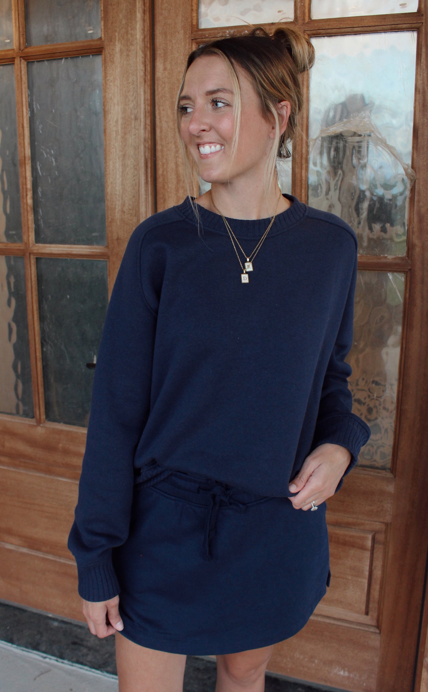 Ribbed French Terry Crewneck- Navy