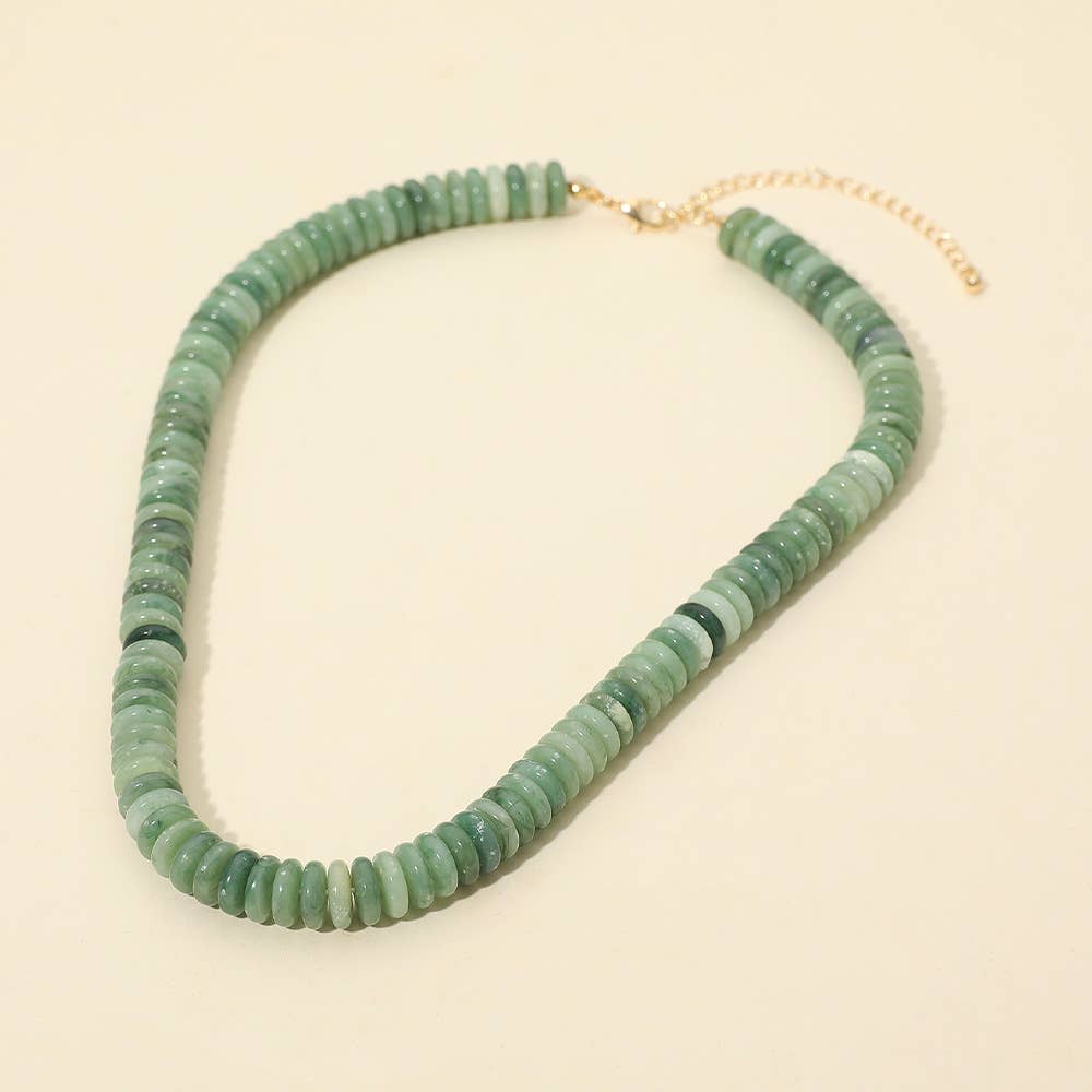 Flat Resin Disc Beaded Necklace: Brown/Gold