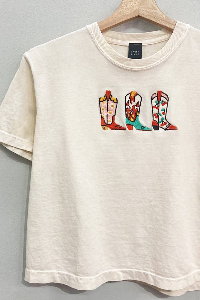 Embroidered Western Boots Cropped Tee