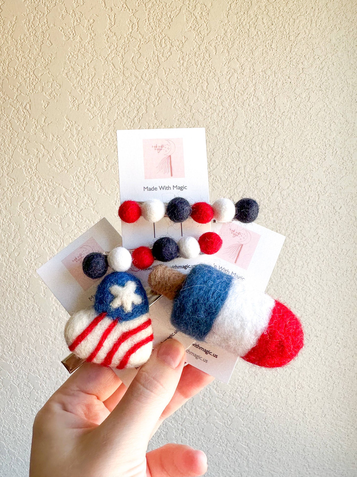 Red White and Blue Felt Shape Hair Clip Set
