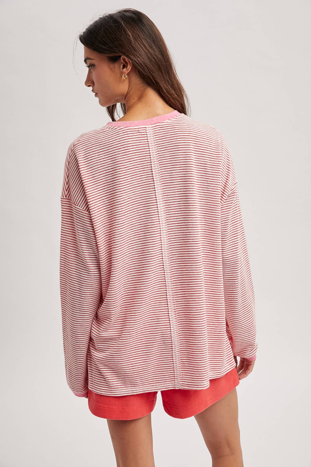 Contrast Striped Knit Top : Cherry/White