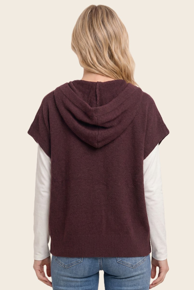 Hooded Short Sleeve Sweater Cardigan
