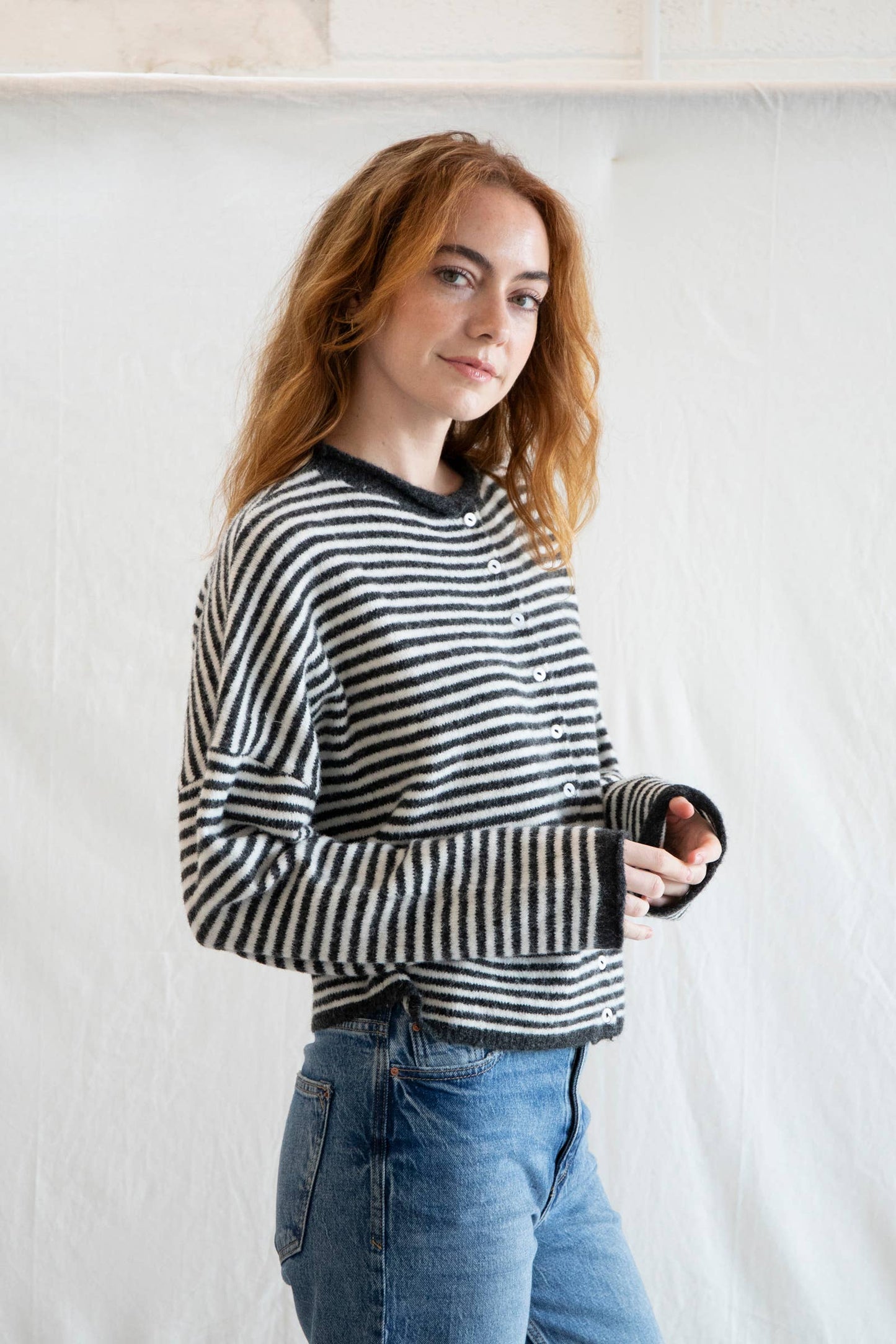 Piper Cardigan - Mini Striped : Charcoal