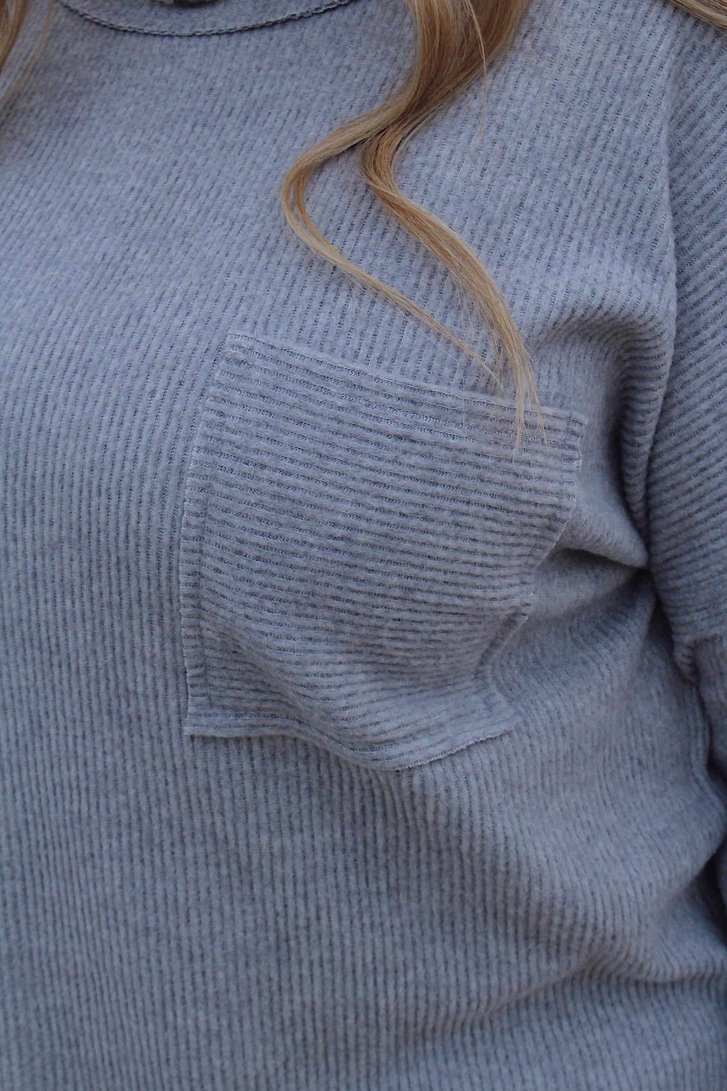 Ribbed Brushed Sweater With Pocket- Heather Grey (PLUS SIZE)