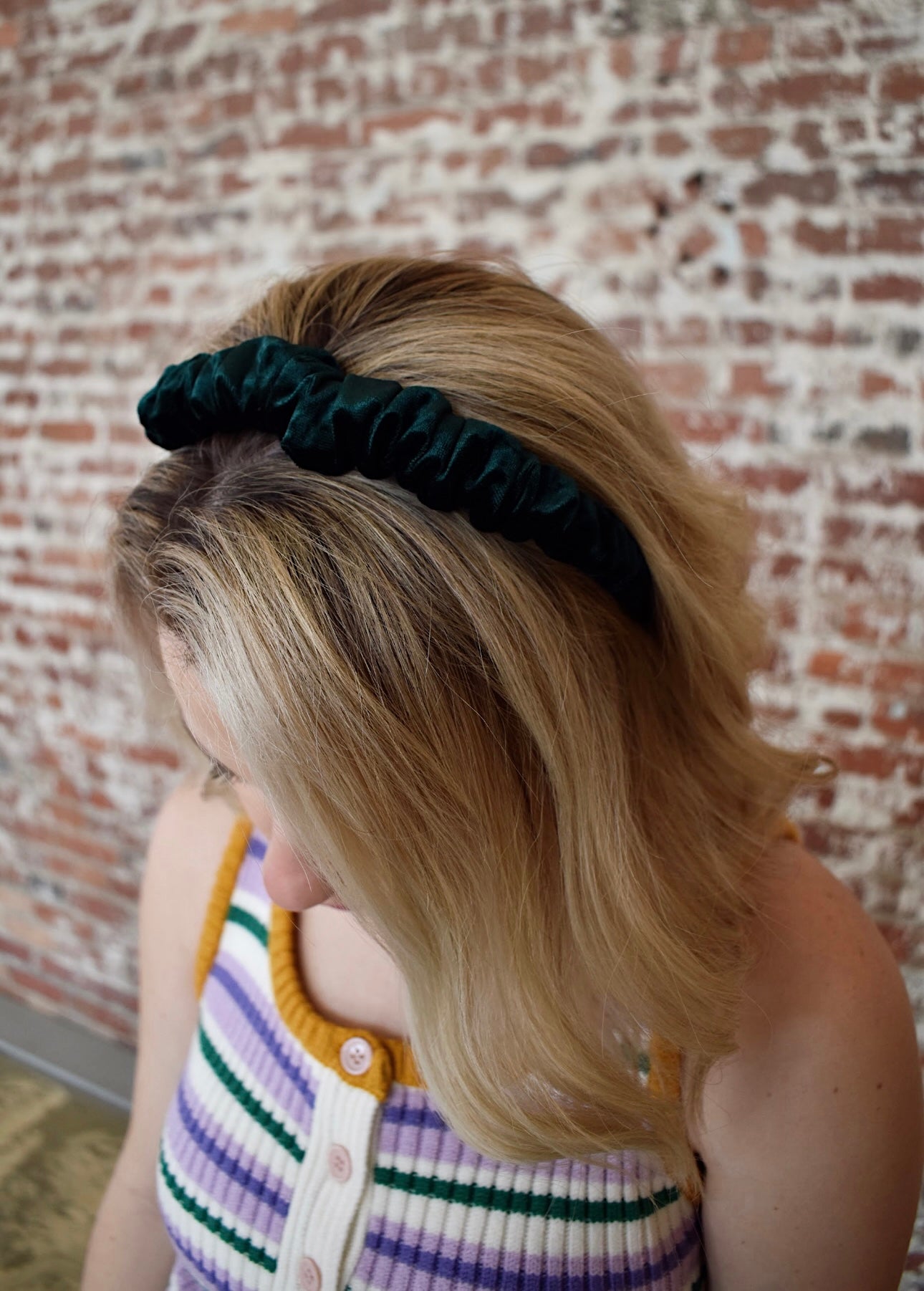 Ruffle Velvet Headband (Crushed Emerald)